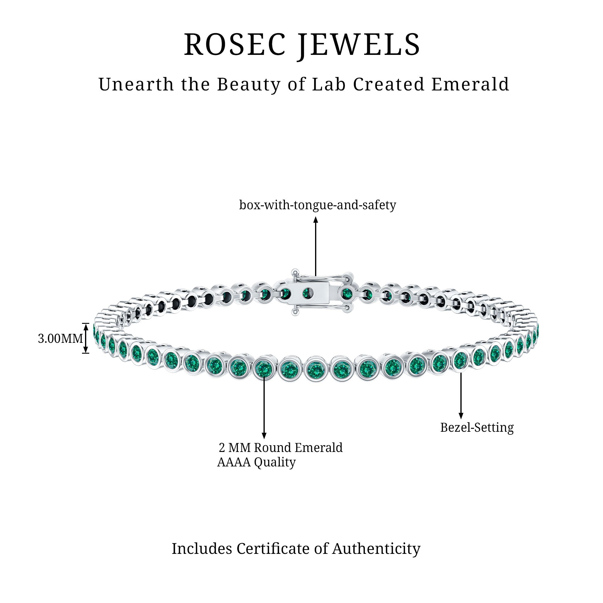 Bezel Set Lab Created Emerald Tennis Bracelet for Women AAAA - Rosec Jewels