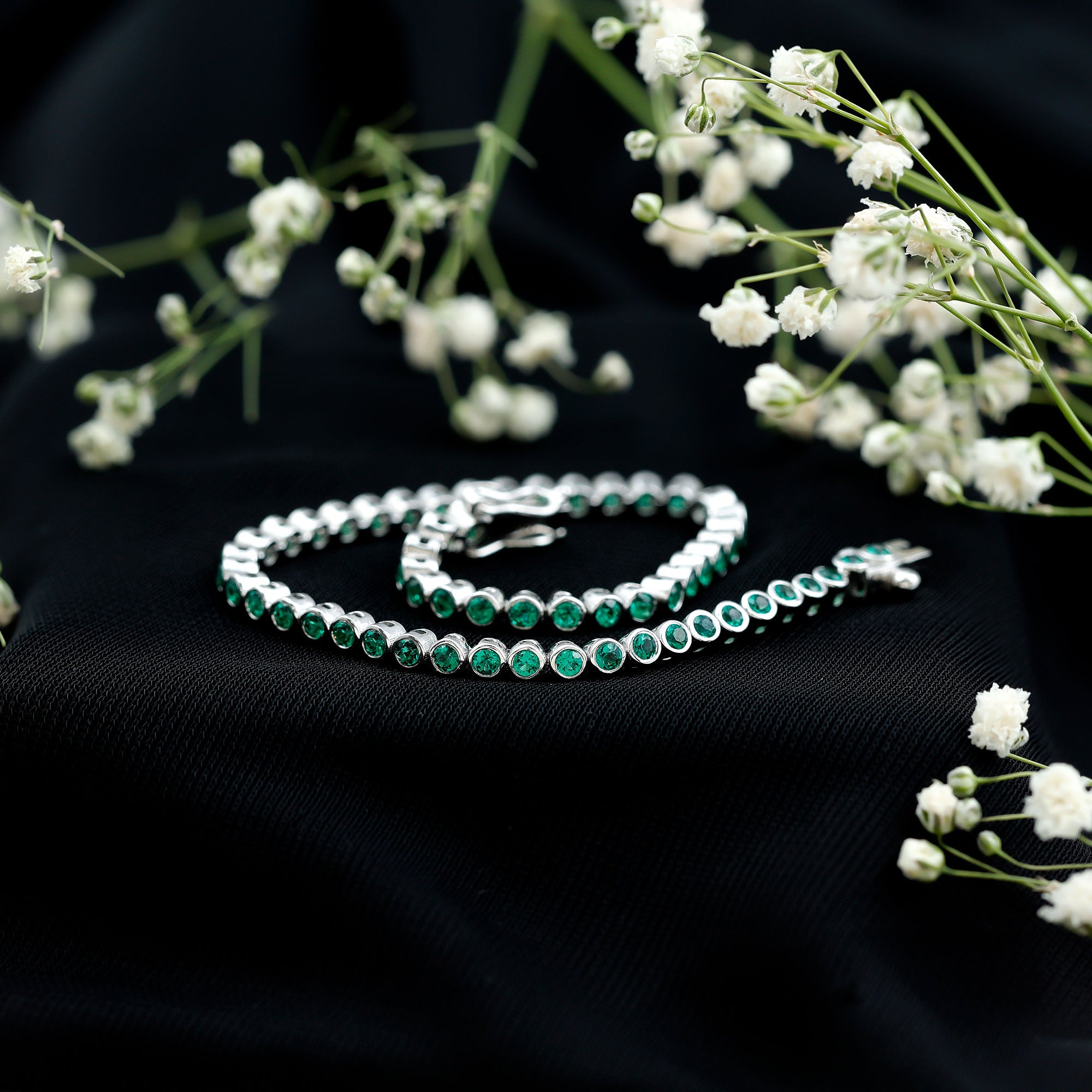Bezel Set Lab Created Emerald Tennis Bracelet for Women AAAA - Rosec Jewels