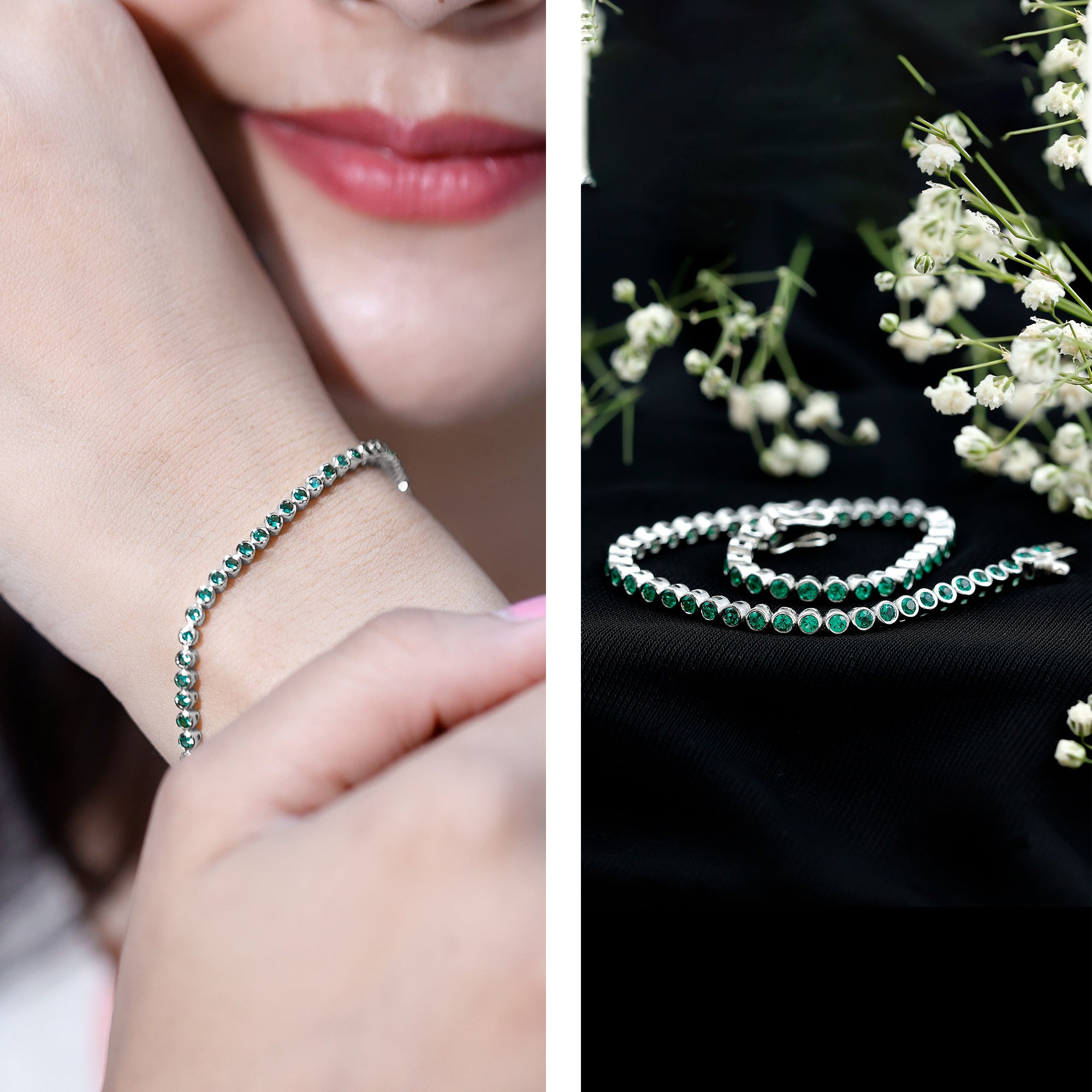 Bezel Set Lab Created Emerald Tennis Bracelet for Women AAAA - Rosec Jewels