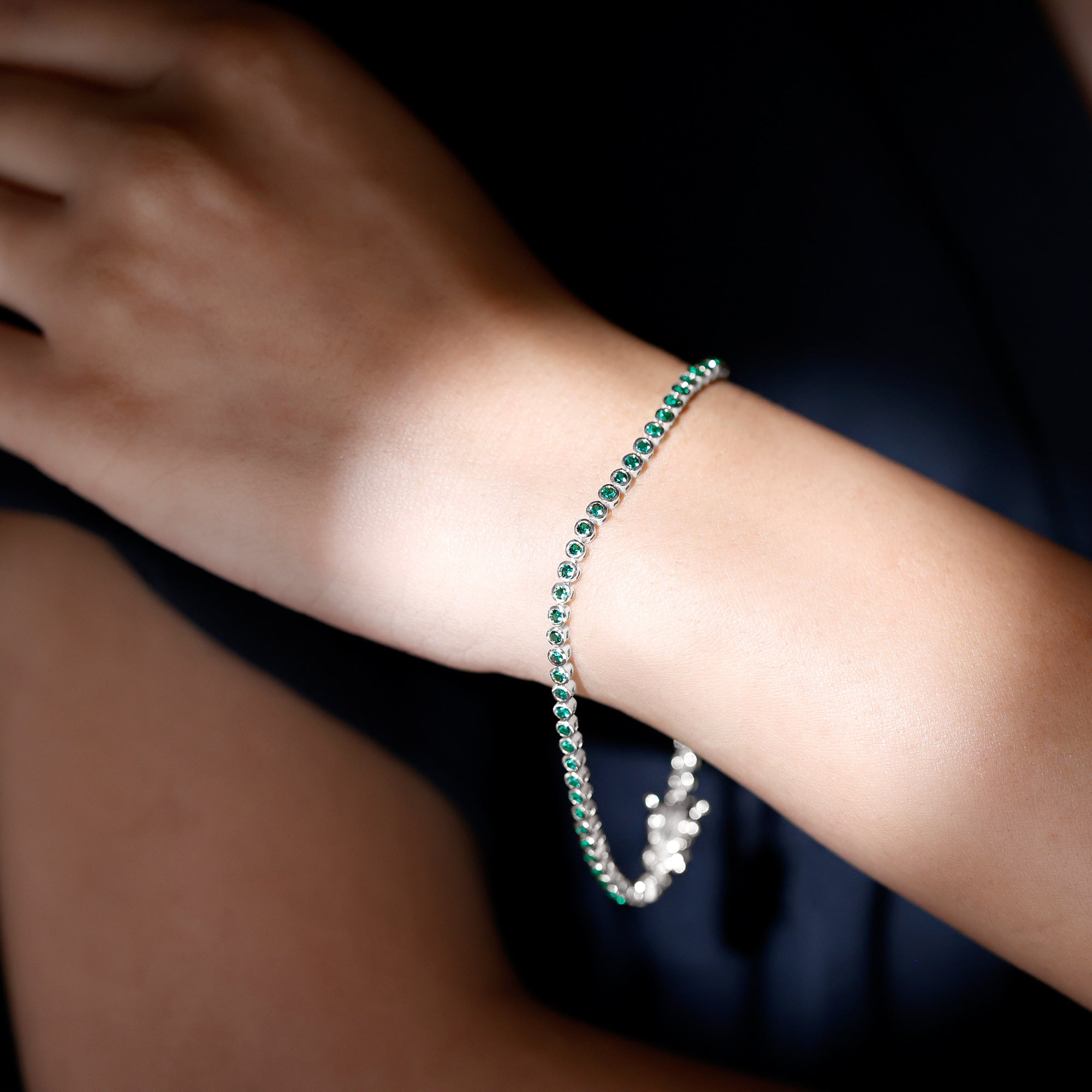Bezel Set Lab Created Emerald Tennis Bracelet for Women AAAA - Rosec Jewels