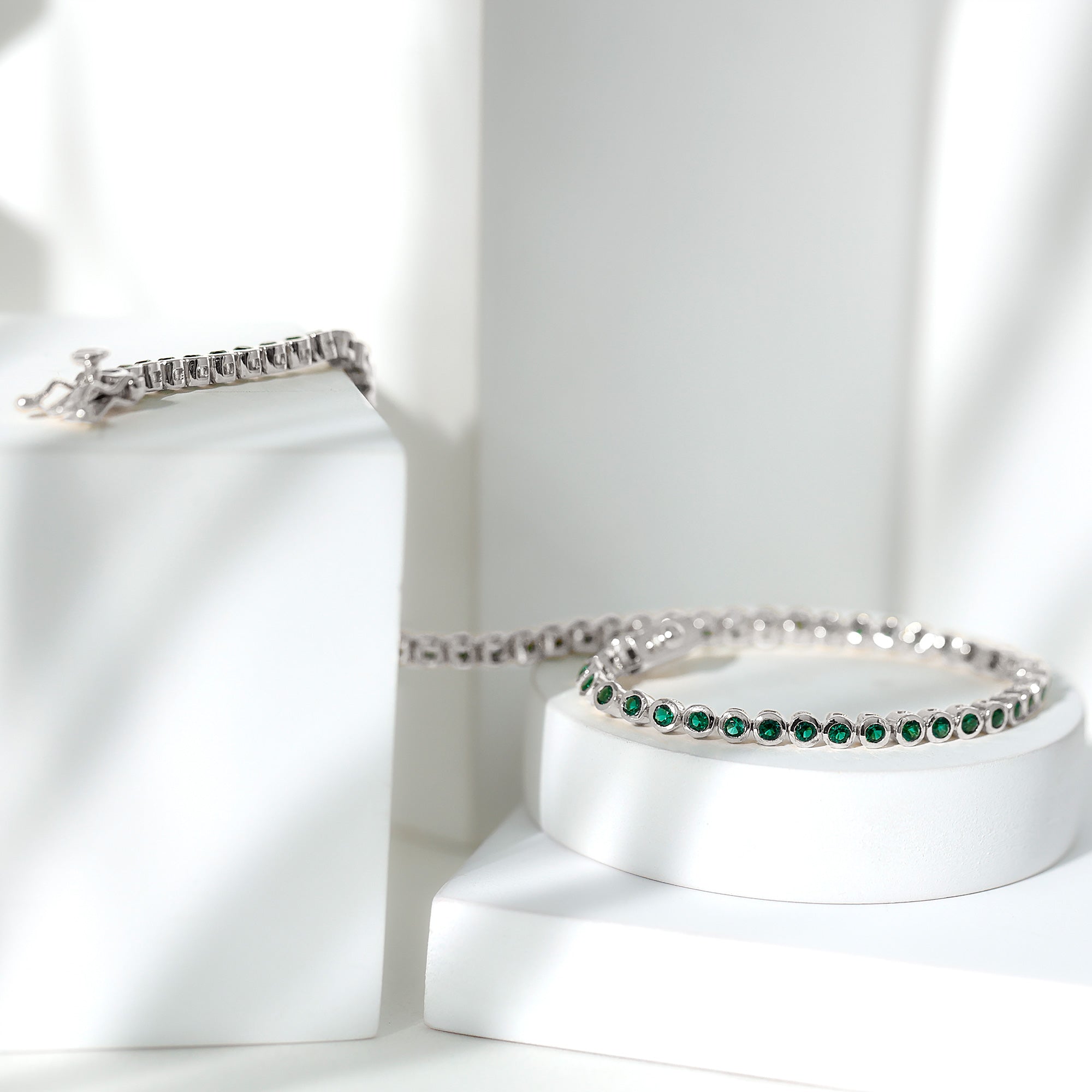Bezel Set Lab Created Emerald Tennis Bracelet for Women AAAA - Rosec Jewels