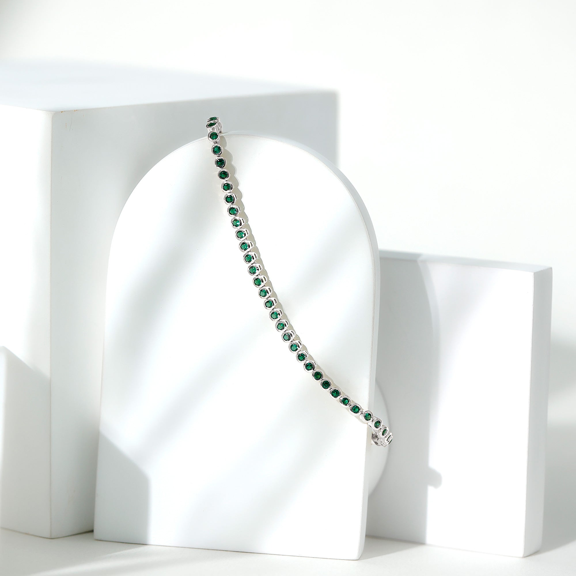 Bezel Set Lab Created Emerald Tennis Bracelet for Women AAAA - Rosec Jewels