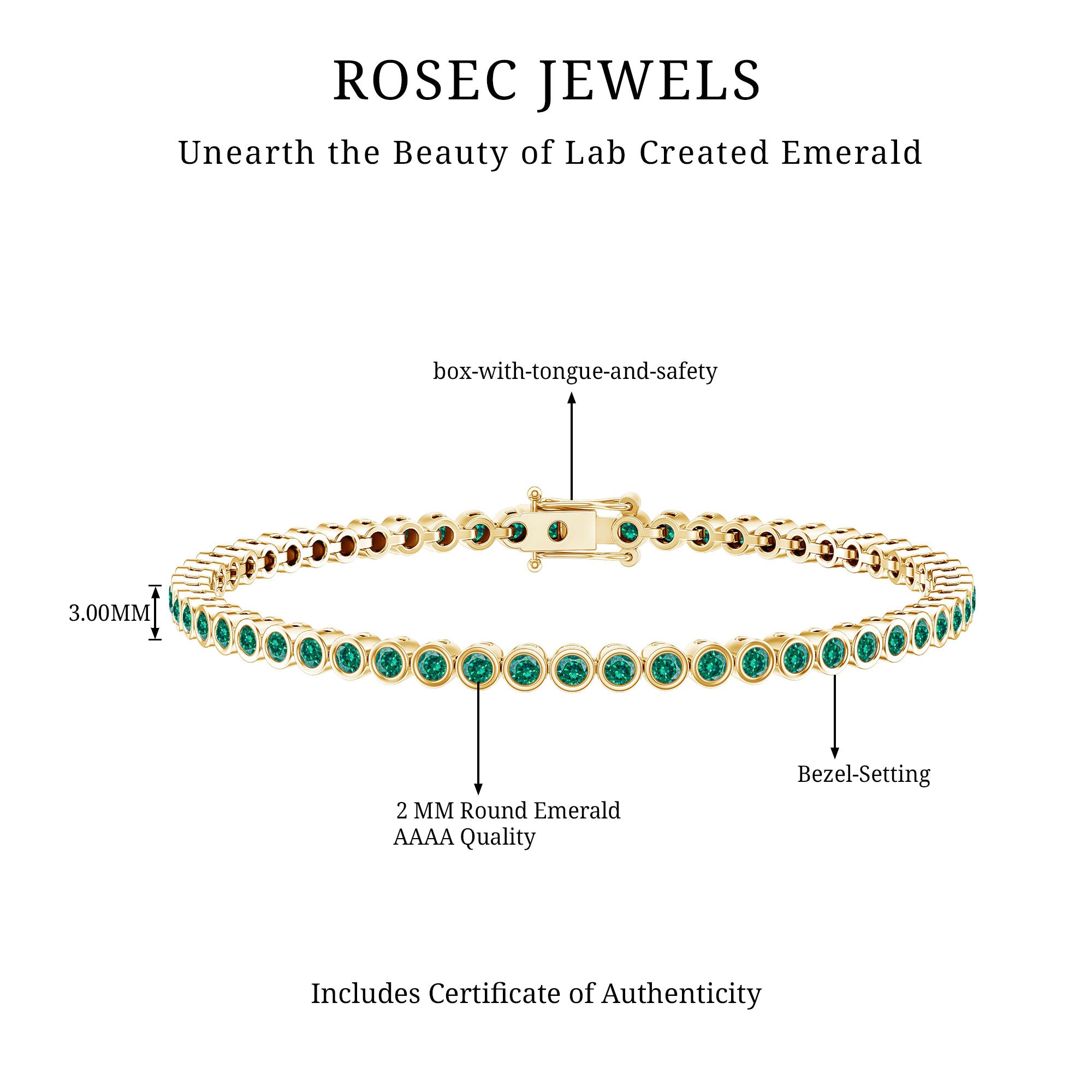 Bezel Set Lab Created Emerald Tennis Bracelet for Women AAAA - Rosec Jewels