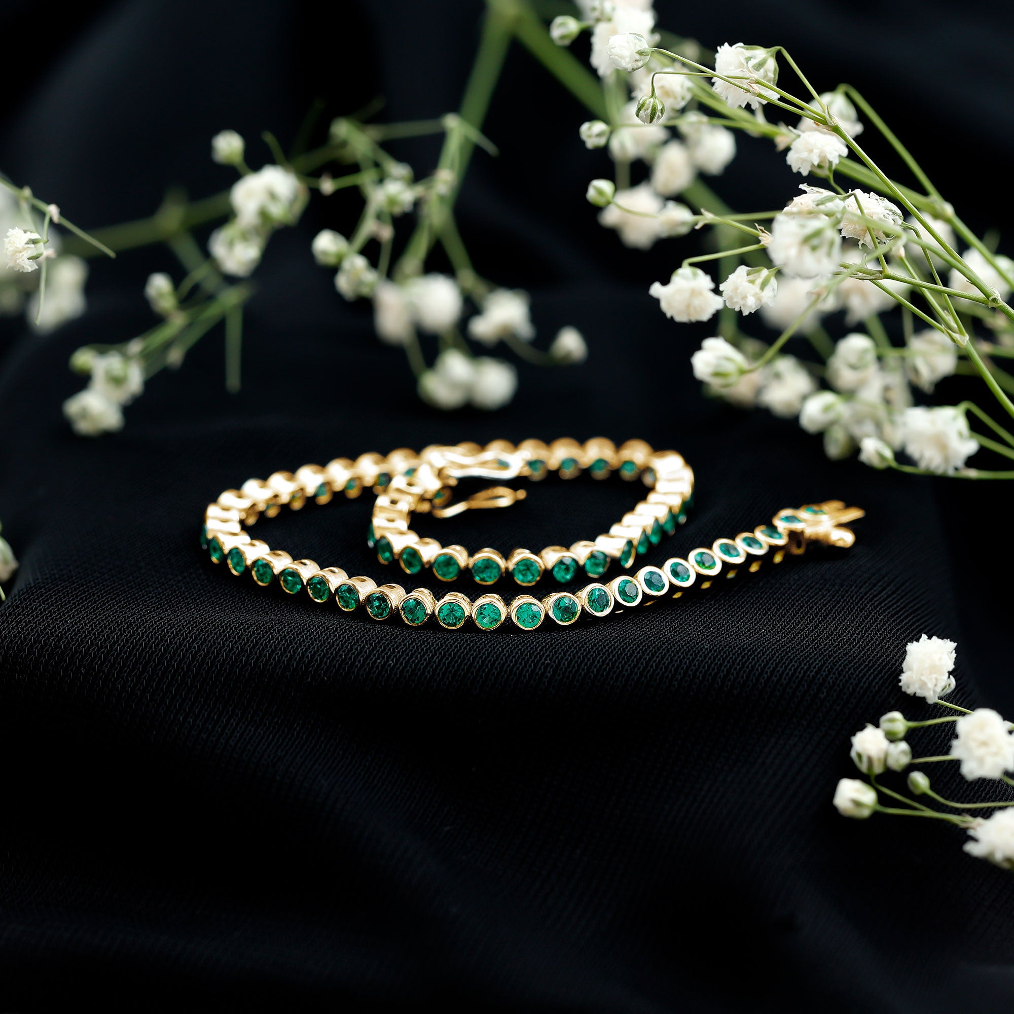 Bezel Set Lab Created Emerald Tennis Bracelet for Women AAAA - Rosec Jewels