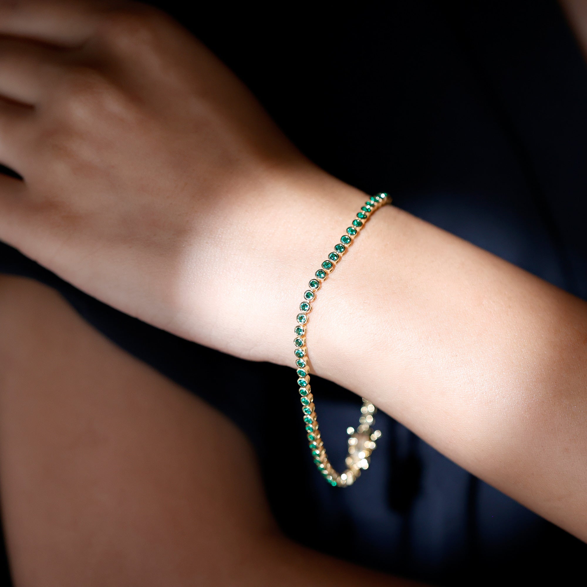 Bezel Set Lab Created Emerald Tennis Bracelet for Women AAAA - Rosec Jewels