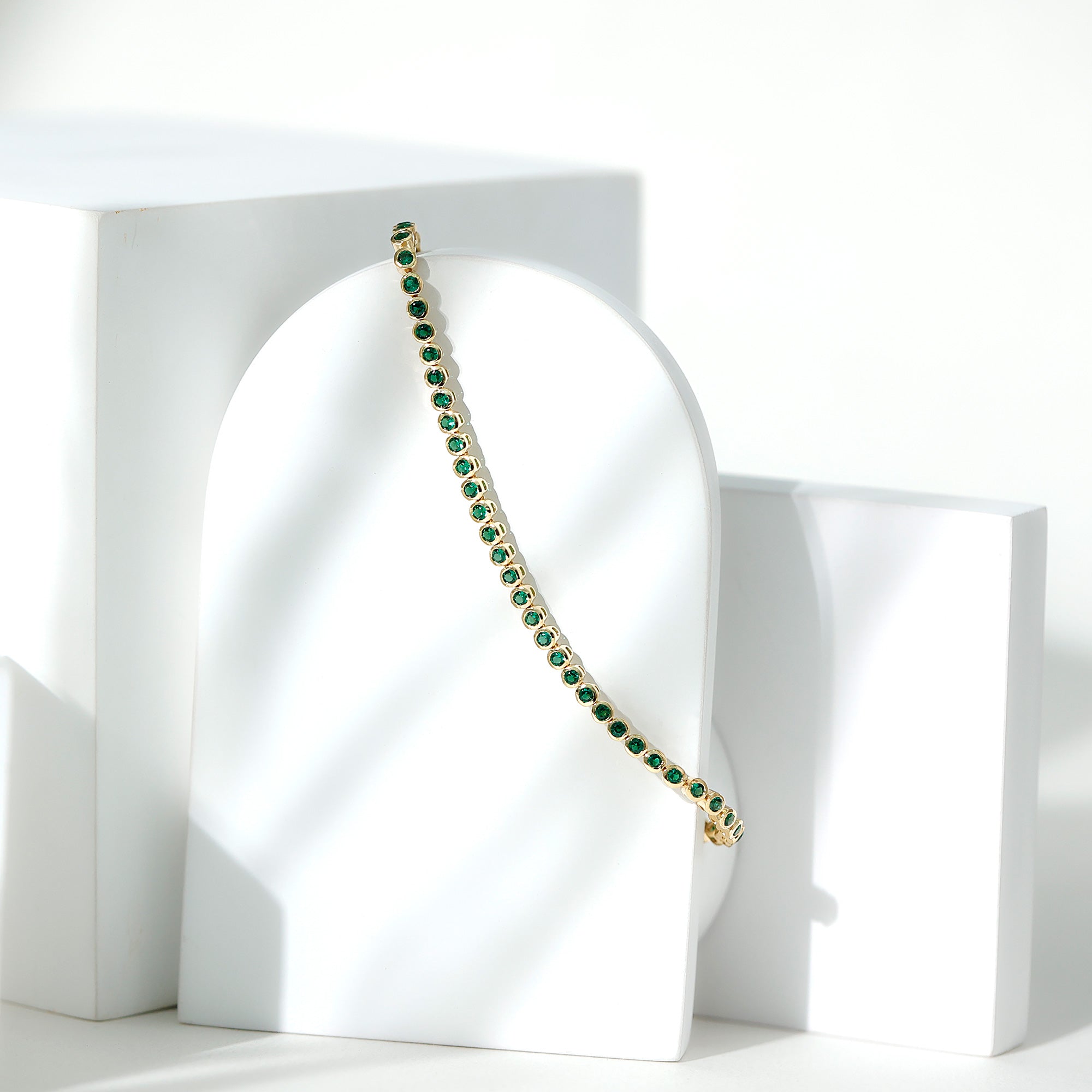 Bezel Set Lab Created Emerald Tennis Bracelet for Women AAAA - Rosec Jewels