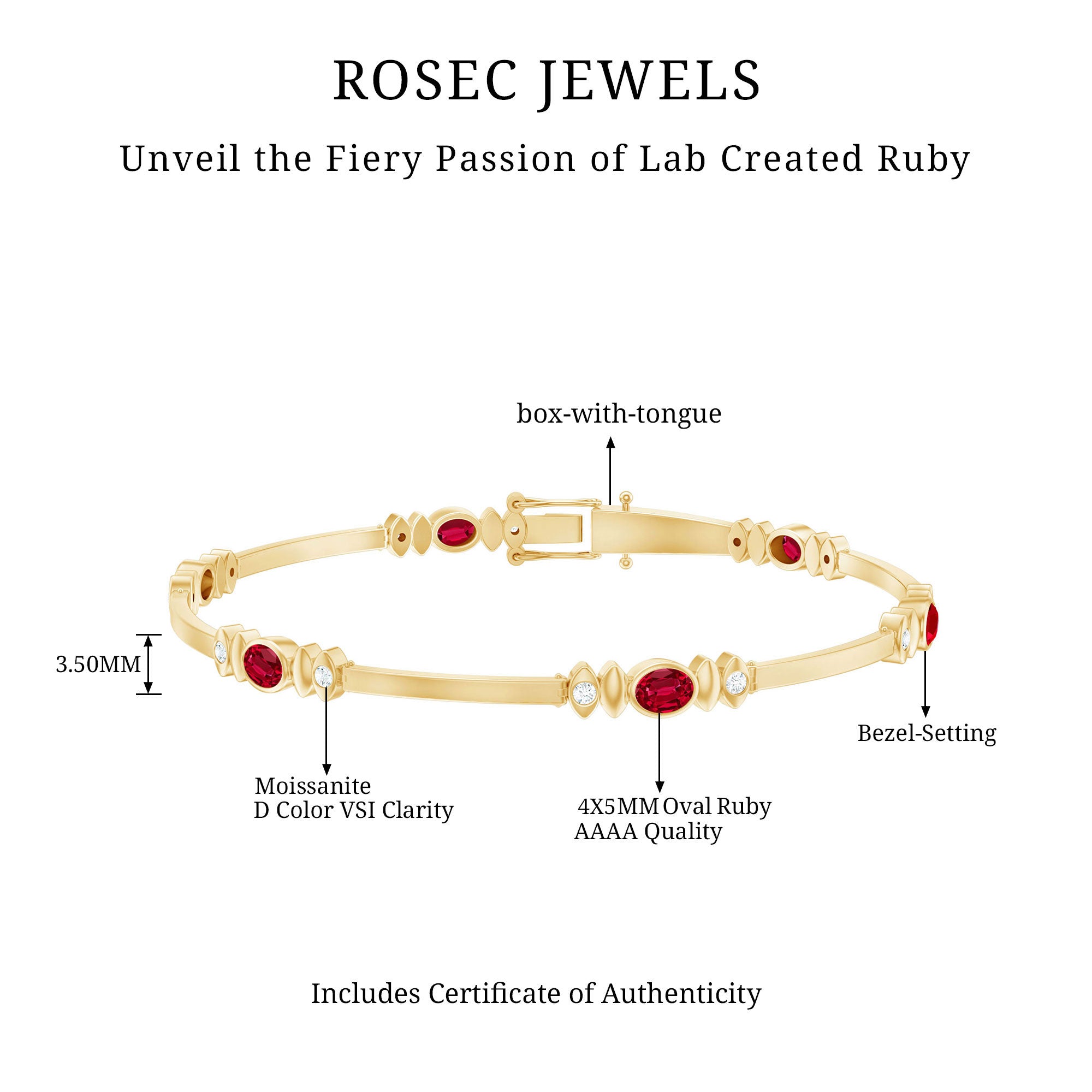 Oval Lab Grown Ruby Link Bracelet with Diamond AAAA - Rosec Jewels