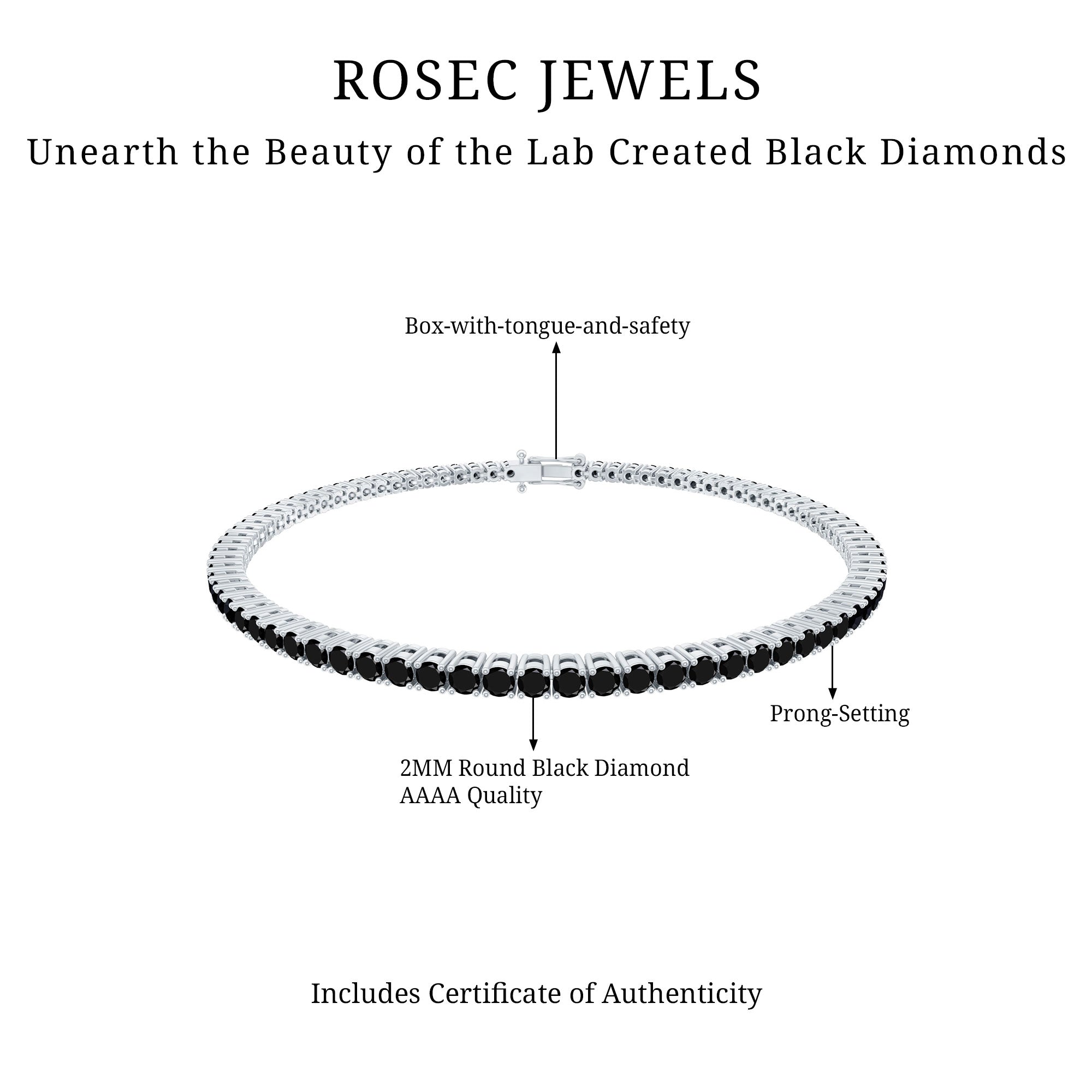 Certified Round Cut Lab Grown Black Diamond Tennis Bracelet AAAA ( Synthetic ) - Rosec Jewels