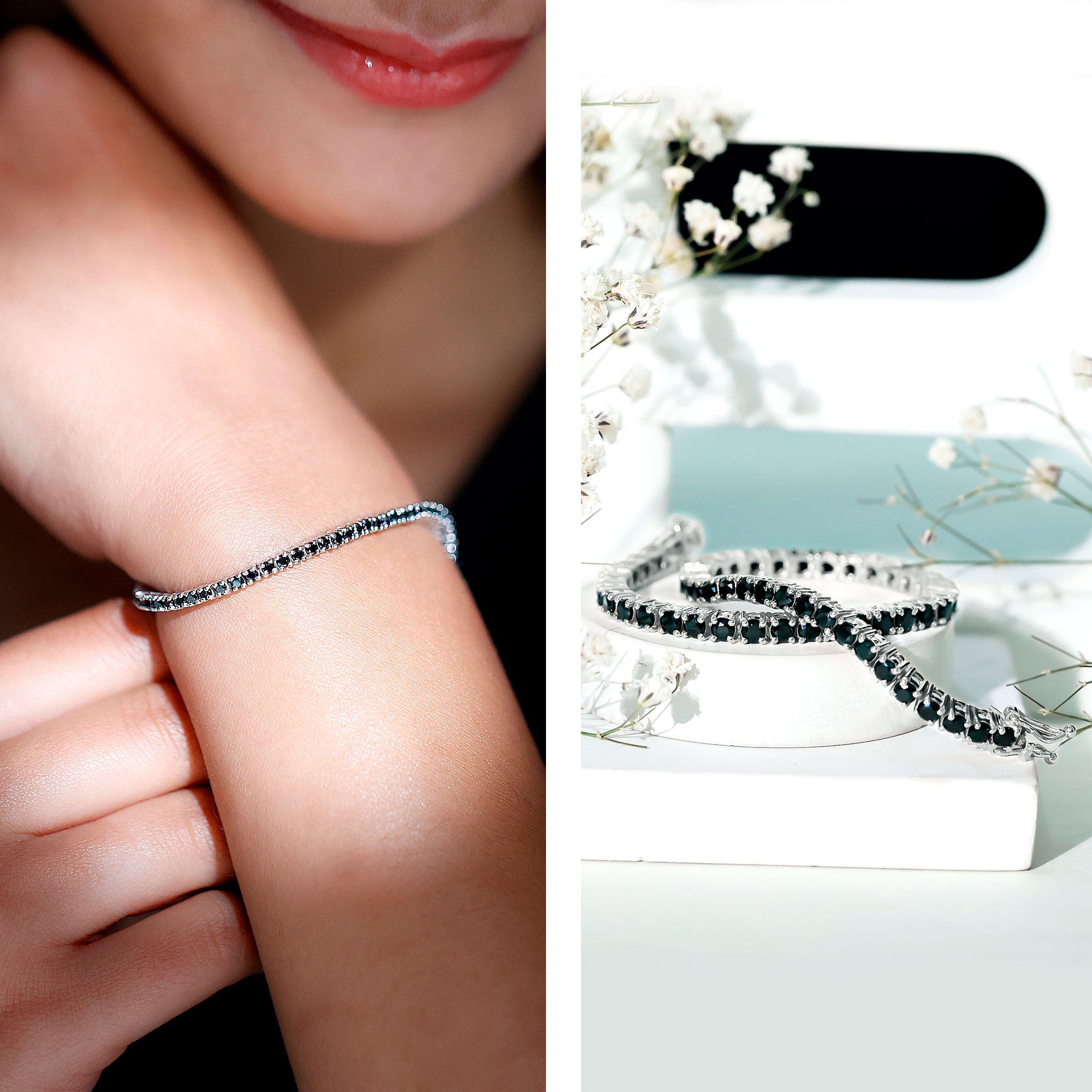 Certified Round Cut Lab Grown Black Diamond Tennis Bracelet AAAA ( Synthetic ) - Rosec Jewels