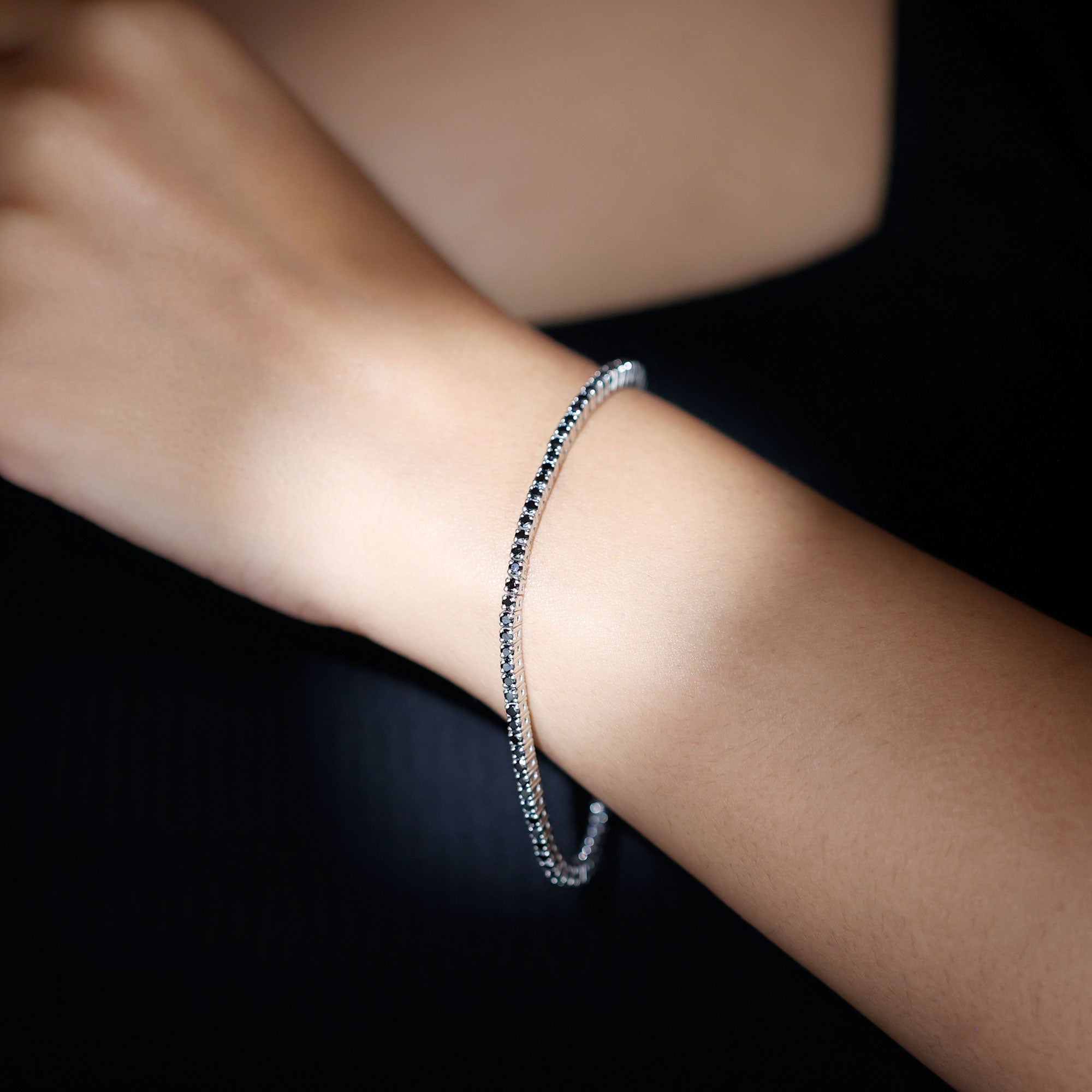 Certified Round Cut Lab Grown Black Diamond Tennis Bracelet AAAA ( Synthetic ) - Rosec Jewels