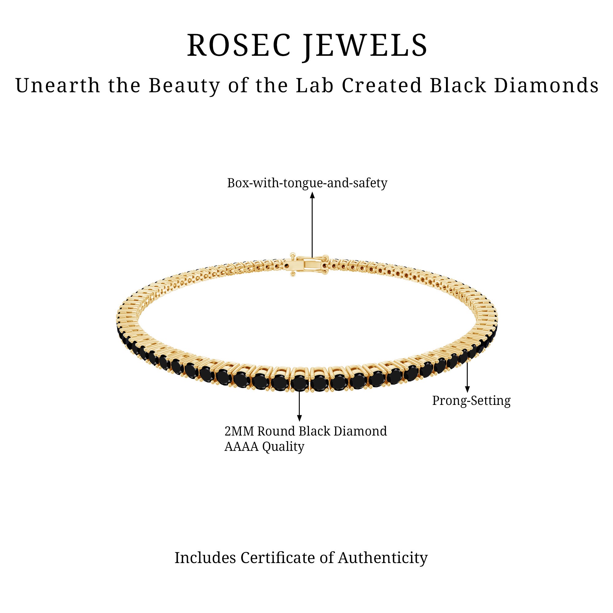 Certified Round Cut Lab Grown Black Diamond Tennis Bracelet AAAA ( Synthetic ) - Rosec Jewels