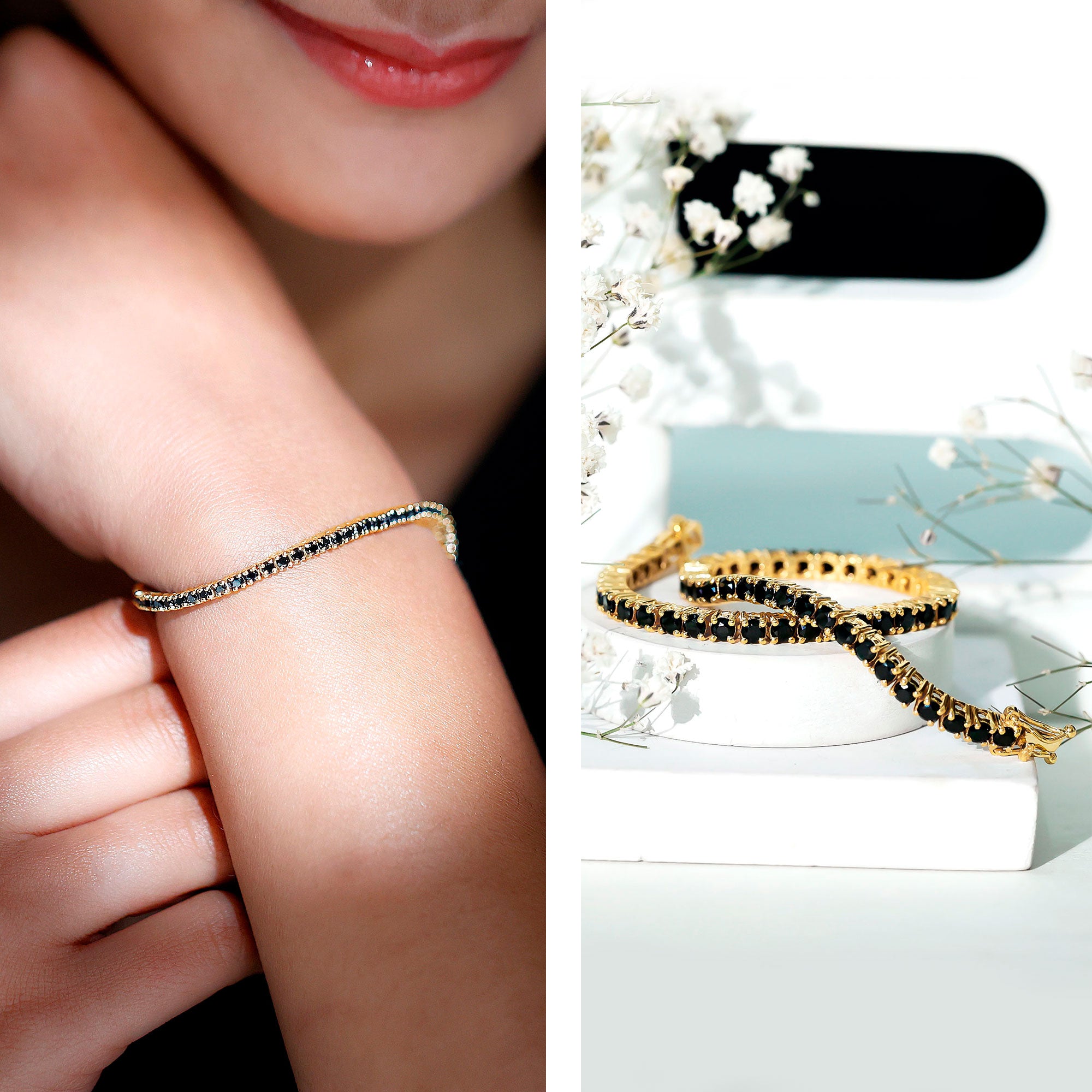 Certified Round Cut Lab Grown Black Diamond Tennis Bracelet AAAA ( Synthetic ) - Rosec Jewels