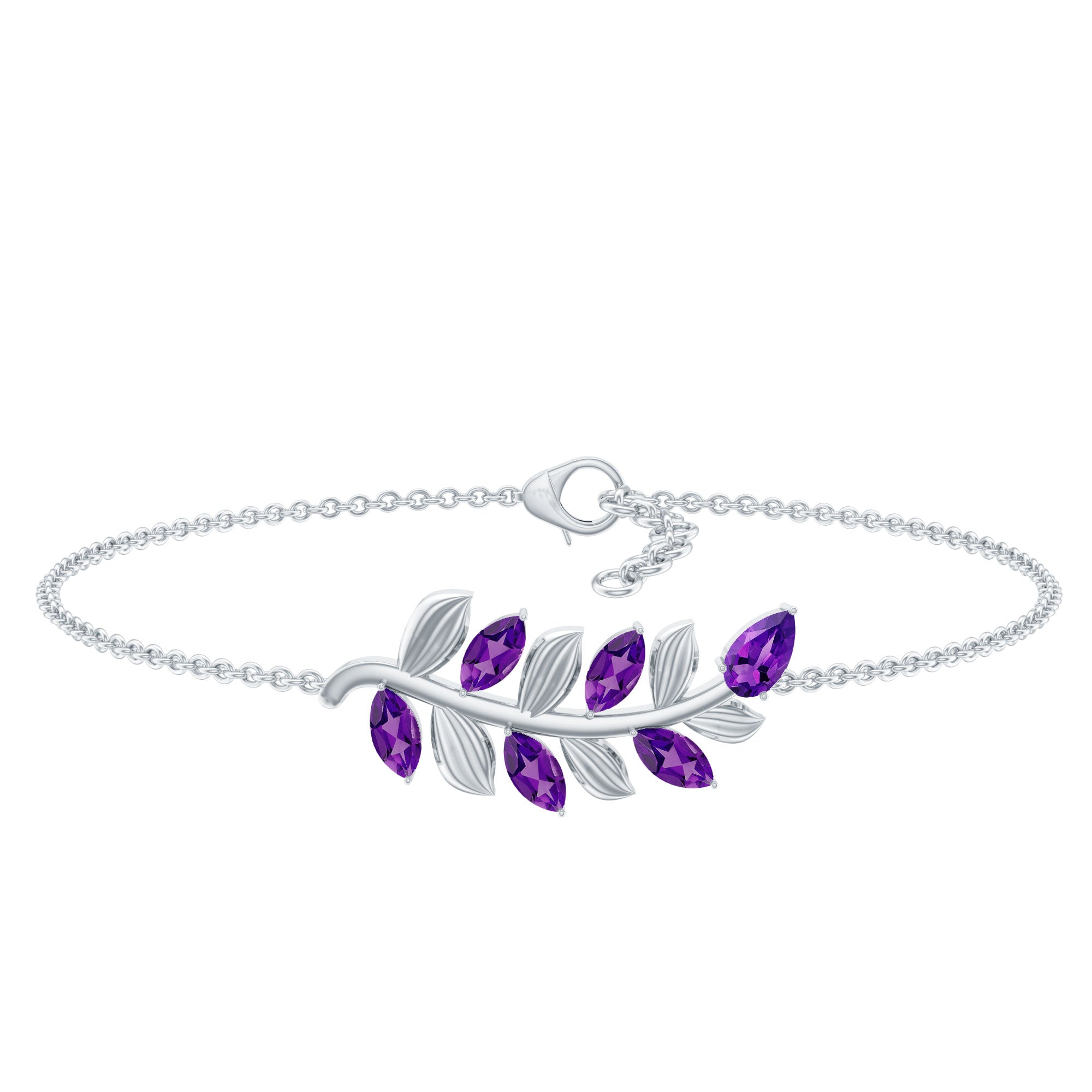 Natural Amethyst Leaf Bracelet with Certificate AAA - Rosec Jewels