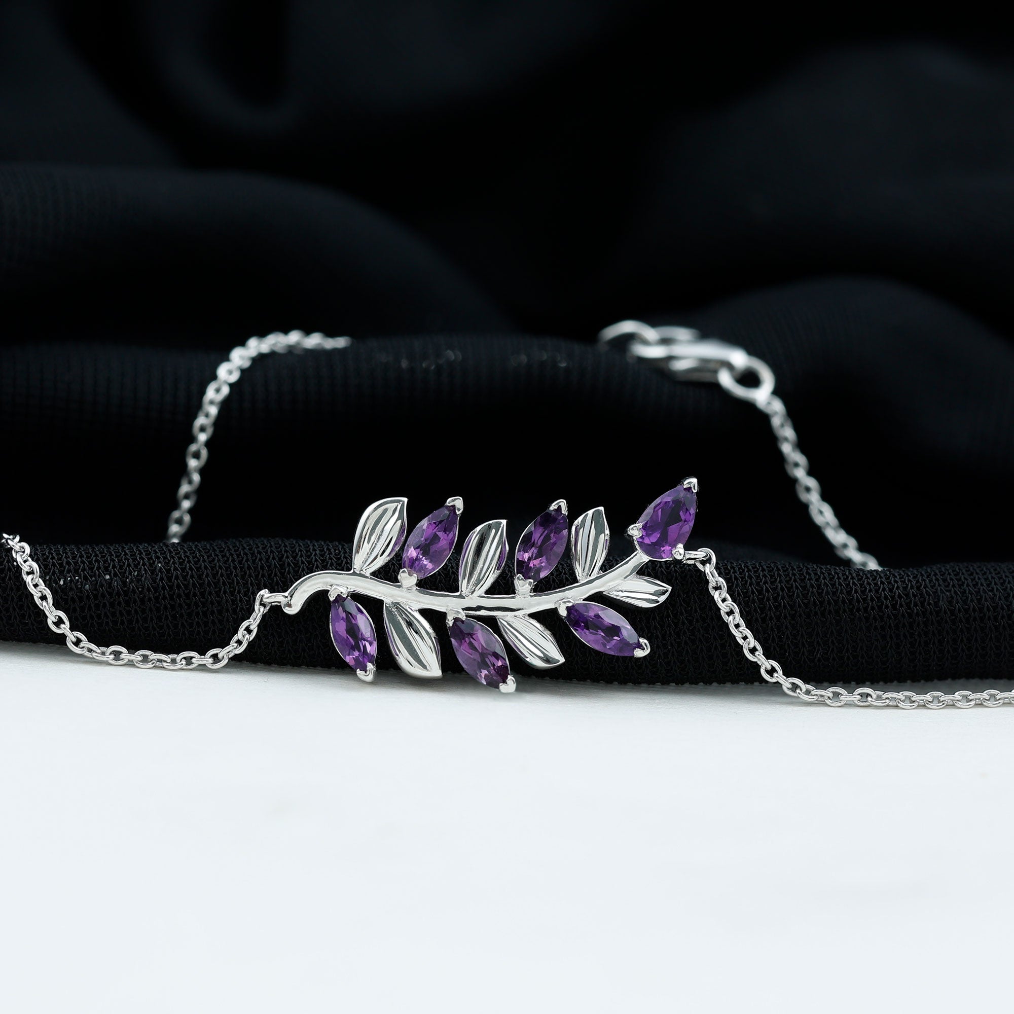 Natural Amethyst Leaf Bracelet with Certificate AAA - Rosec Jewels