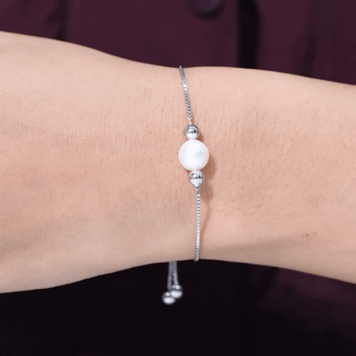 7.4 Carat Freshwater Pearl Solitaire Bolo Bracelet for Women AAA - Rosec Jewels