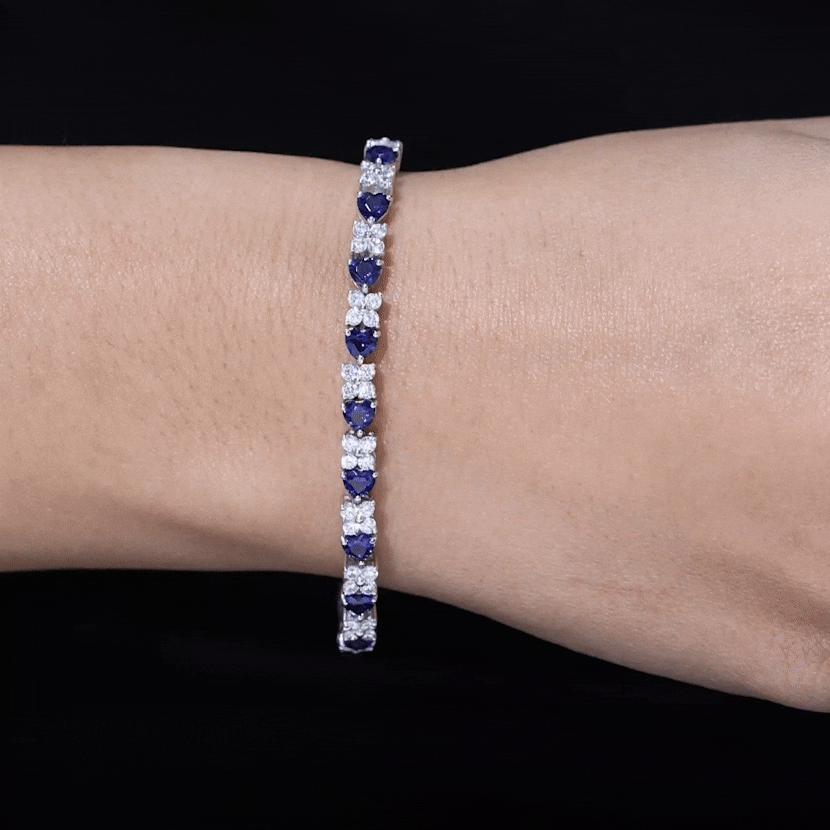 Certified Lab Grown Blue Sapphire And Moissanite Heart Tennis Bracelet AAAA - Rosec Jewels