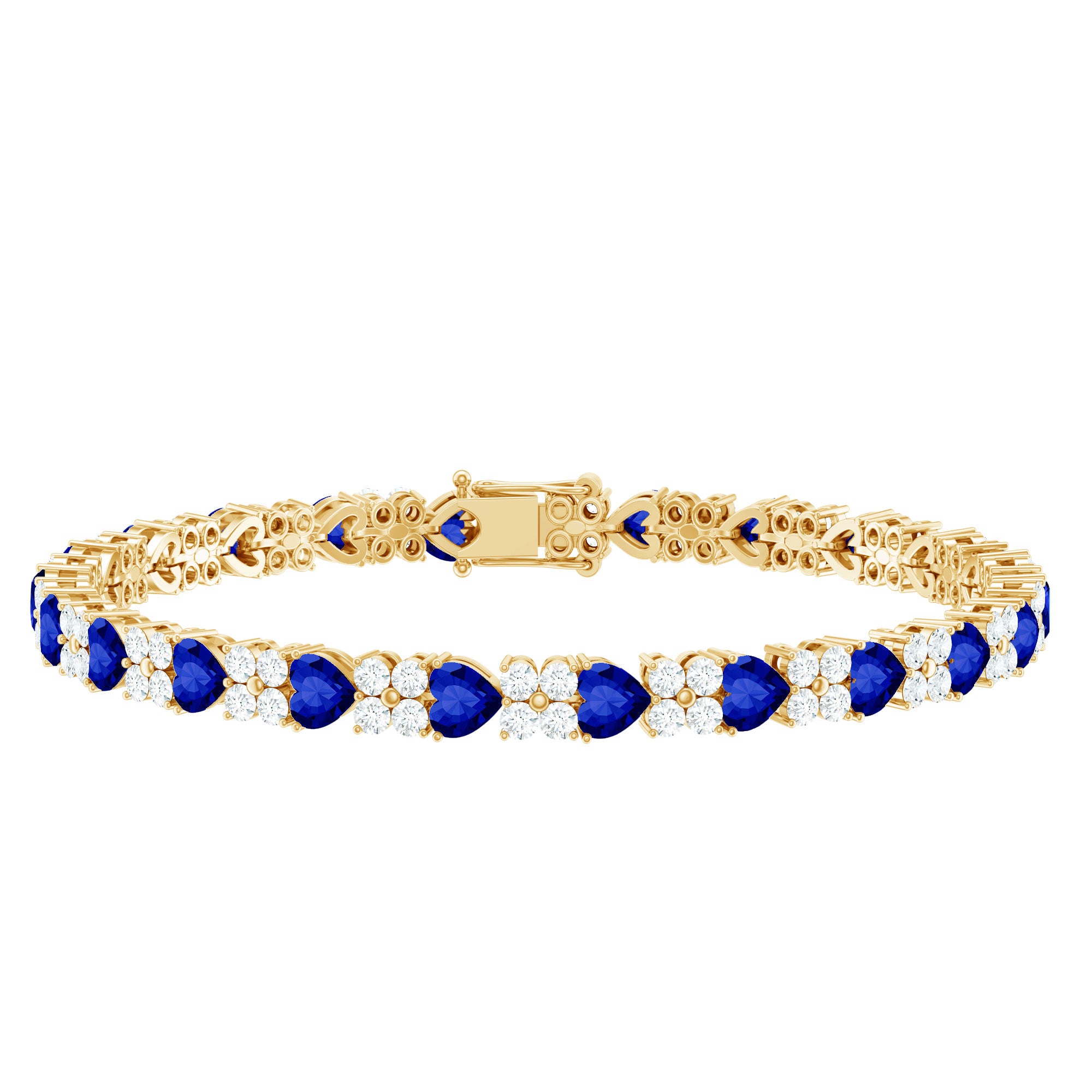 Certified Lab Grown Blue Sapphire And Moissanite Heart Tennis Bracelet AAAA - Rosec Jewels