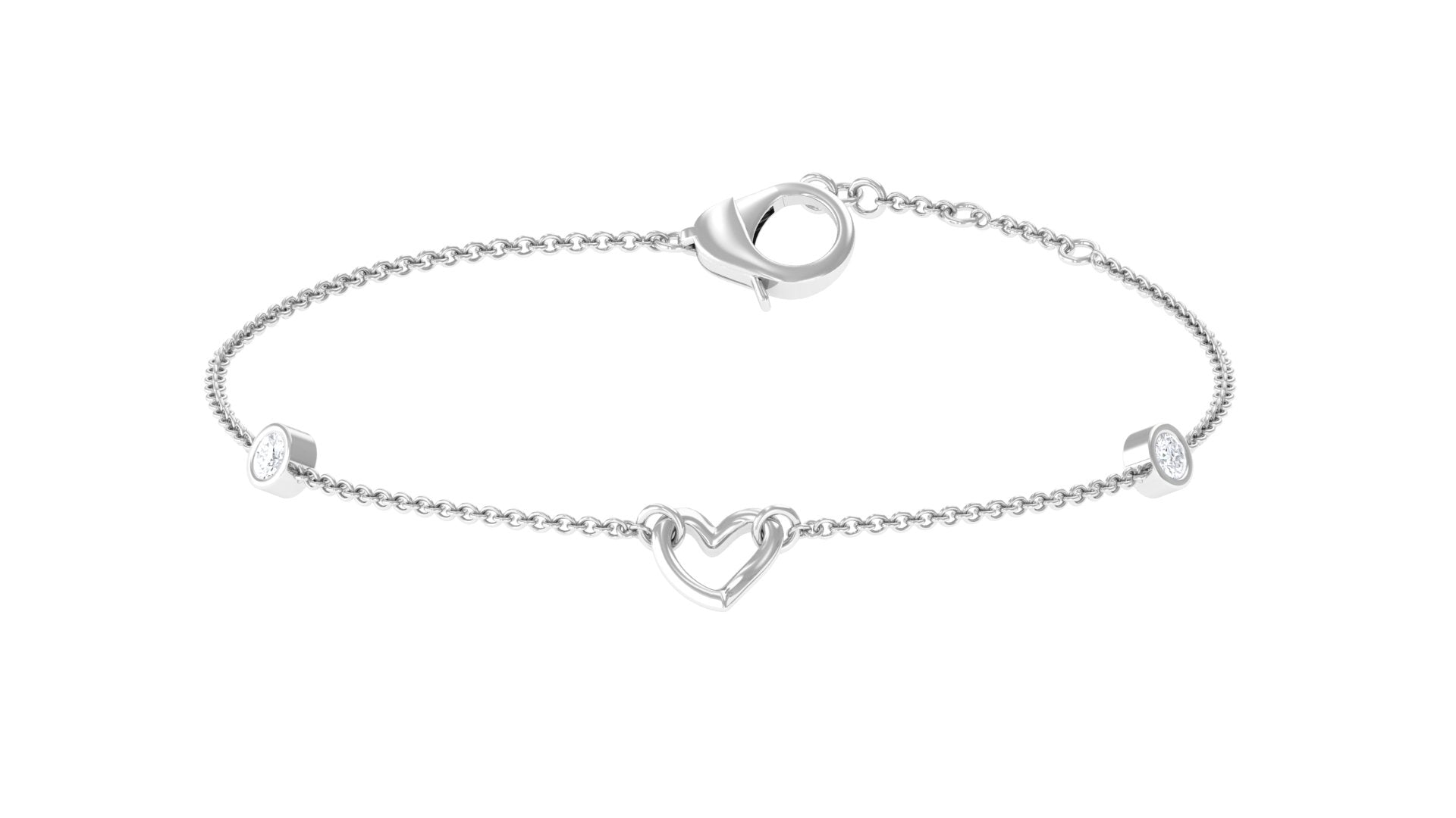 Rosec Jewels-1/4 CT Bezel Set Diamond Heart Station Chain Bracelet