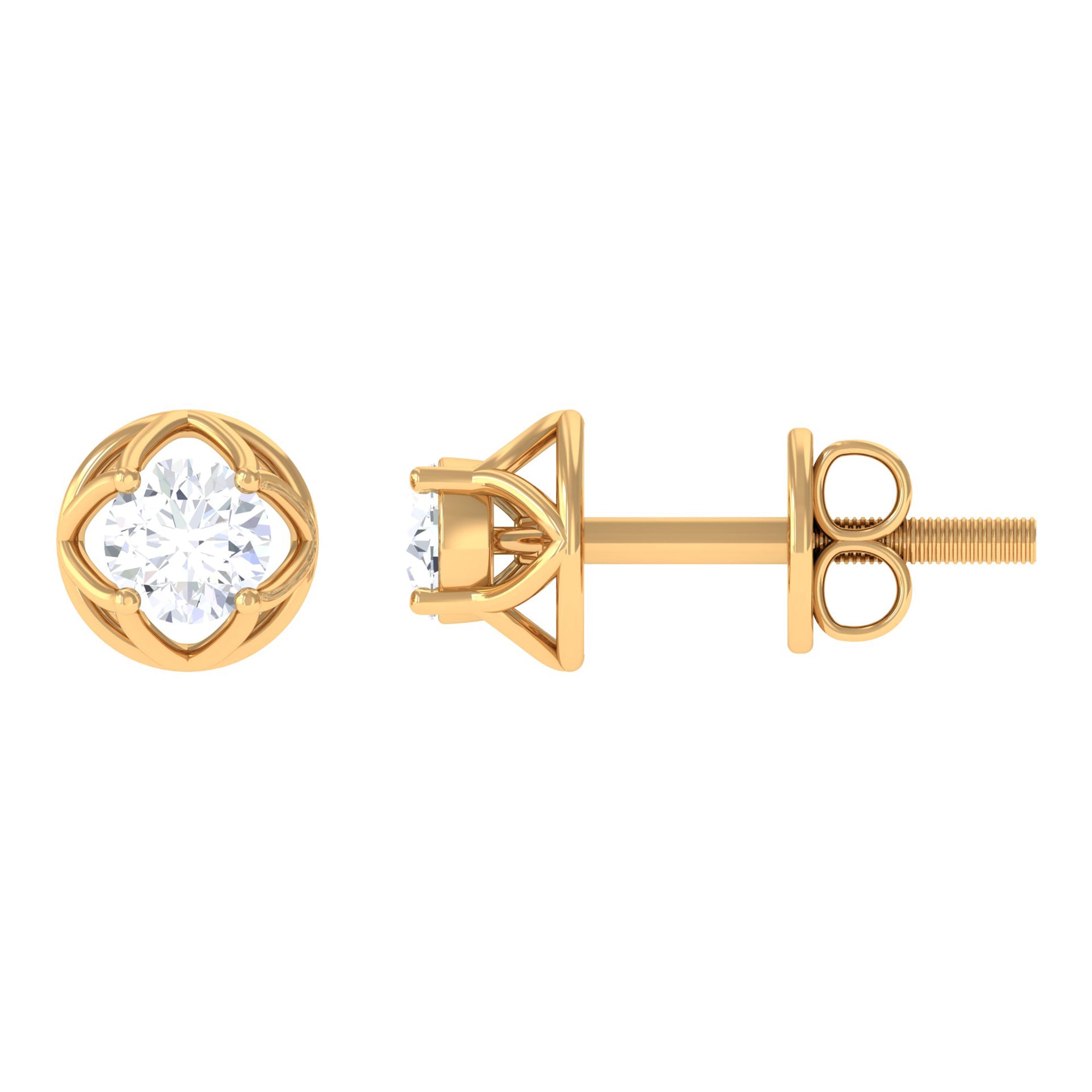 Round Diamond Solitaire Stud Earrings with Screw Back Natural - ( HI-SI ) - Rosec Jewels