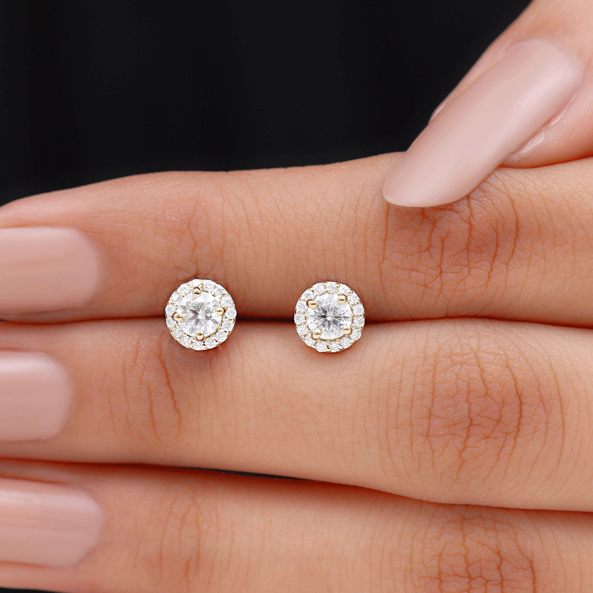 1 CT Zircon Classic Halo Stud Earrings AAAA - Rosec Jewels