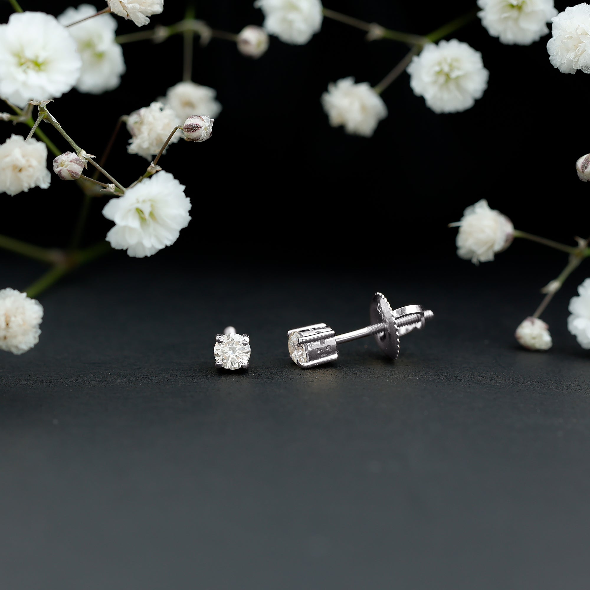 Brilliant Cut Diamond Stud Earrings in Prong Setting Natural - ( HI-SI ) - Rosec Jewels