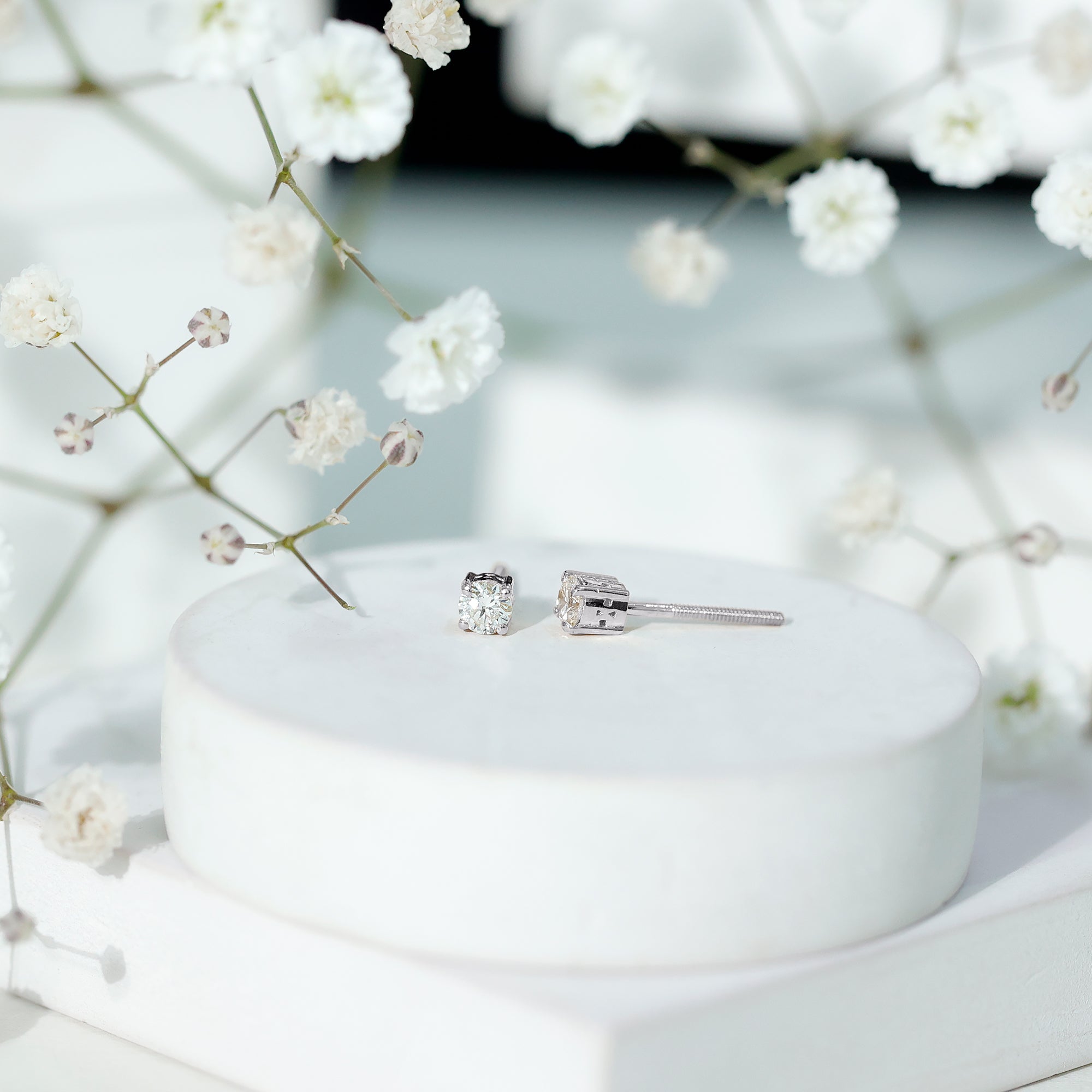 Brilliant Cut Diamond Stud Earrings in Prong Setting Natural - ( HI-SI ) - Rosec Jewels