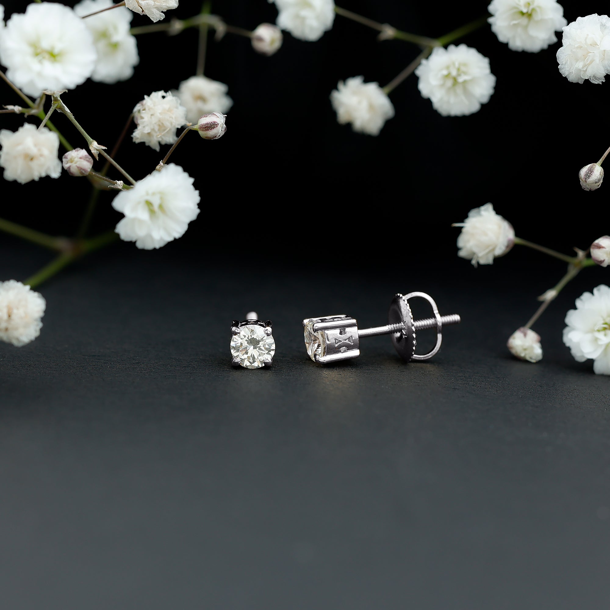 Brilliant Cut Diamond Solitaire Stud Earrings in Prong Setting Natural - ( HI-SI ) - Rosec Jewels