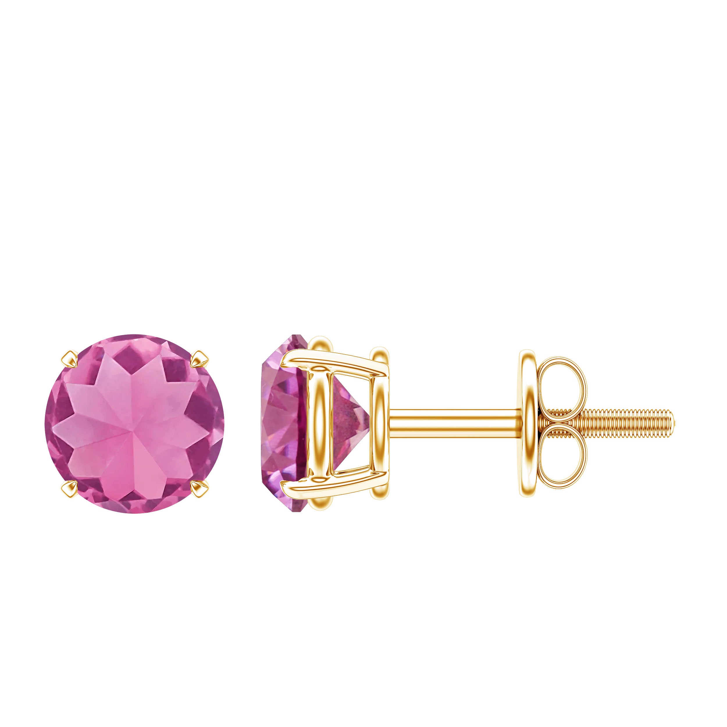 Round Shape Pink Tourmaline Stud Earrings for Women AAA - Rosec Jewels