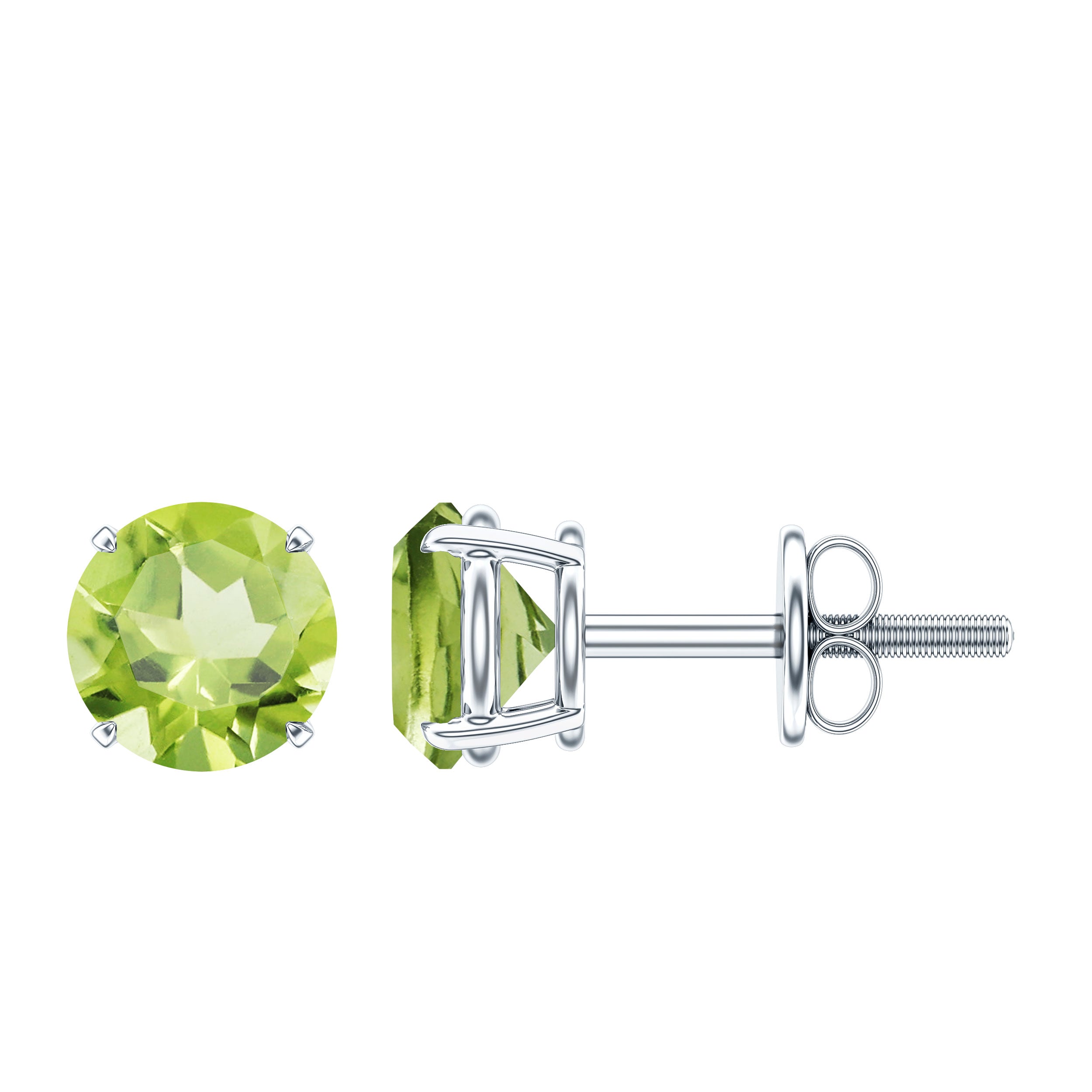 Natural 1 Carat Peridot Stud Earrings with Screw Back AAA - Rosec Jewels
