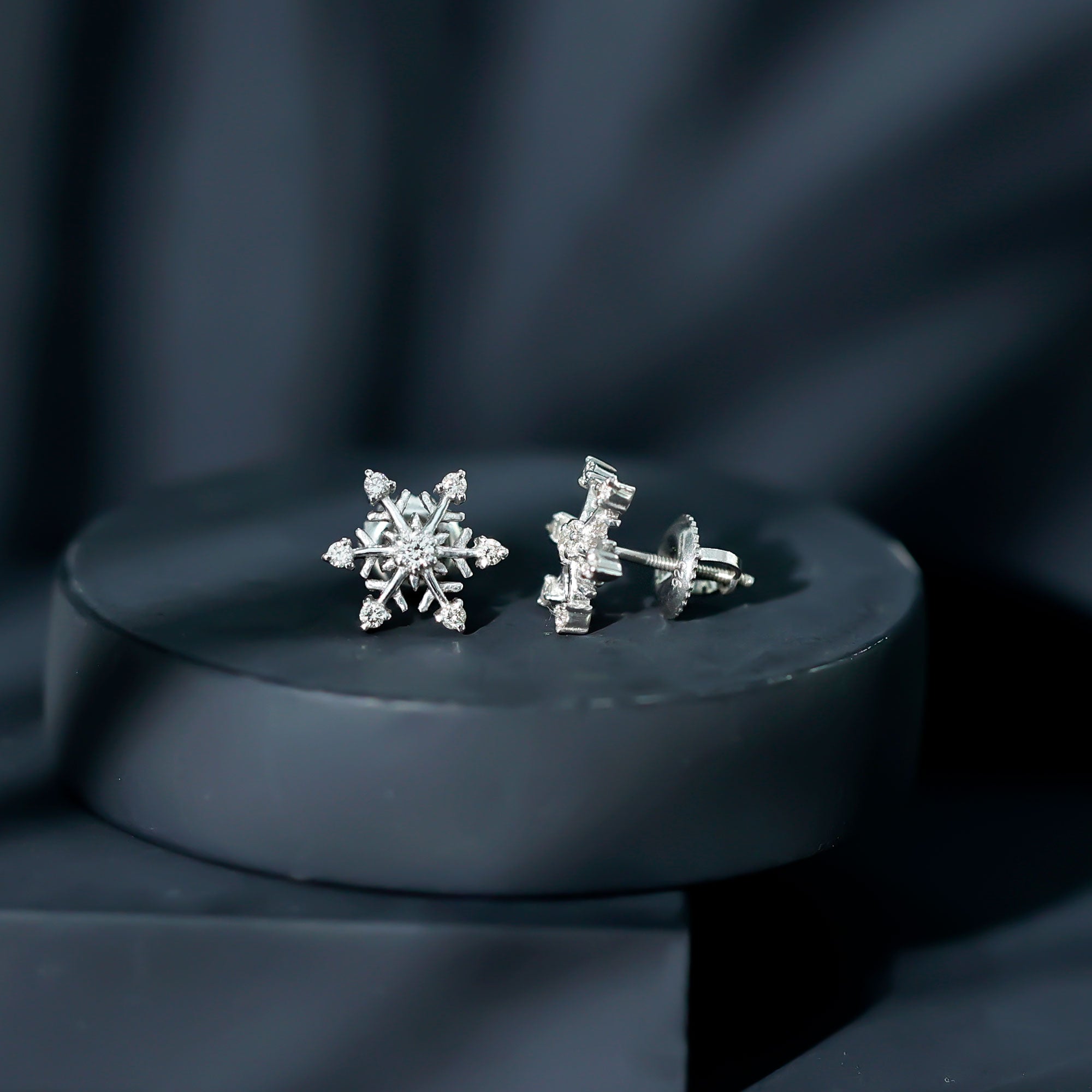 Diamond Snowflake Christmas Earrings Natural - ( HI-SI ) - Rosec Jewels