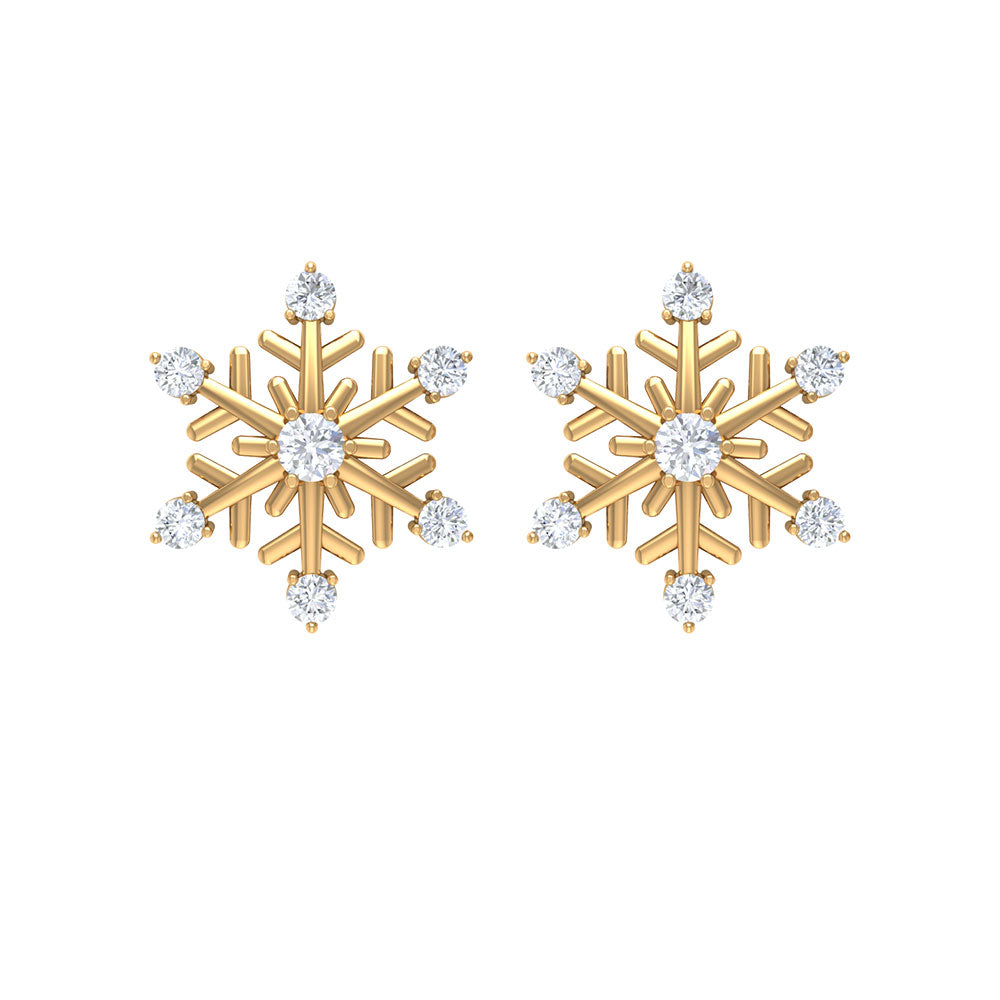 Diamond Snowflake Christmas Earrings Natural - ( HI-SI ) - Rosec Jewels