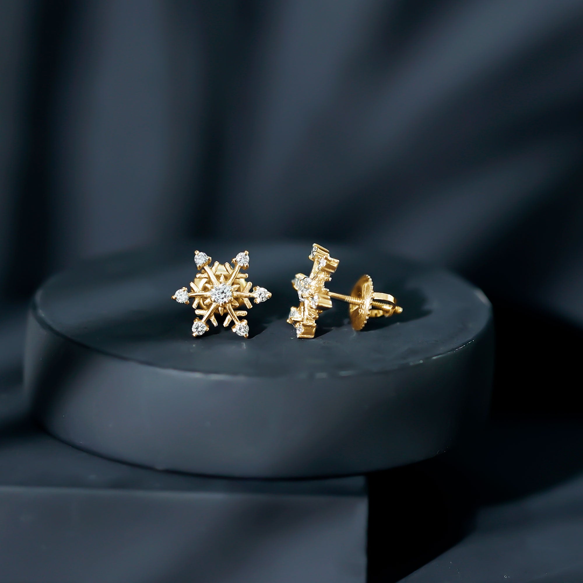 Diamond Snowflake Christmas Earrings Natural - ( HI-SI ) - Rosec Jewels