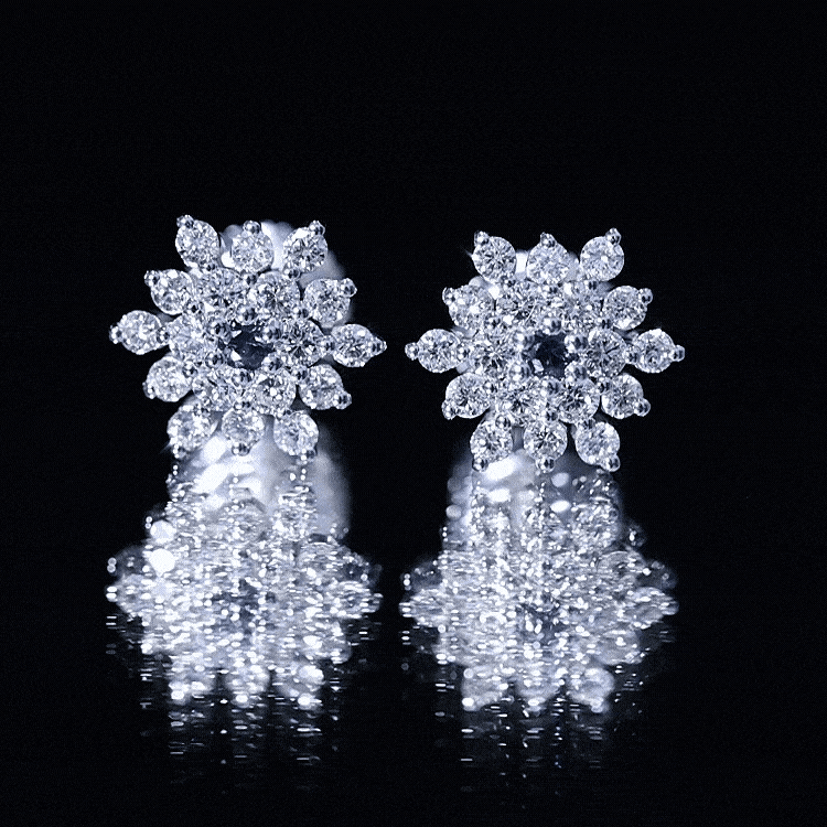 Real Blue Sapphire and Diamond Floral Cluster Stud Earrings AAA - Rosec Jewels