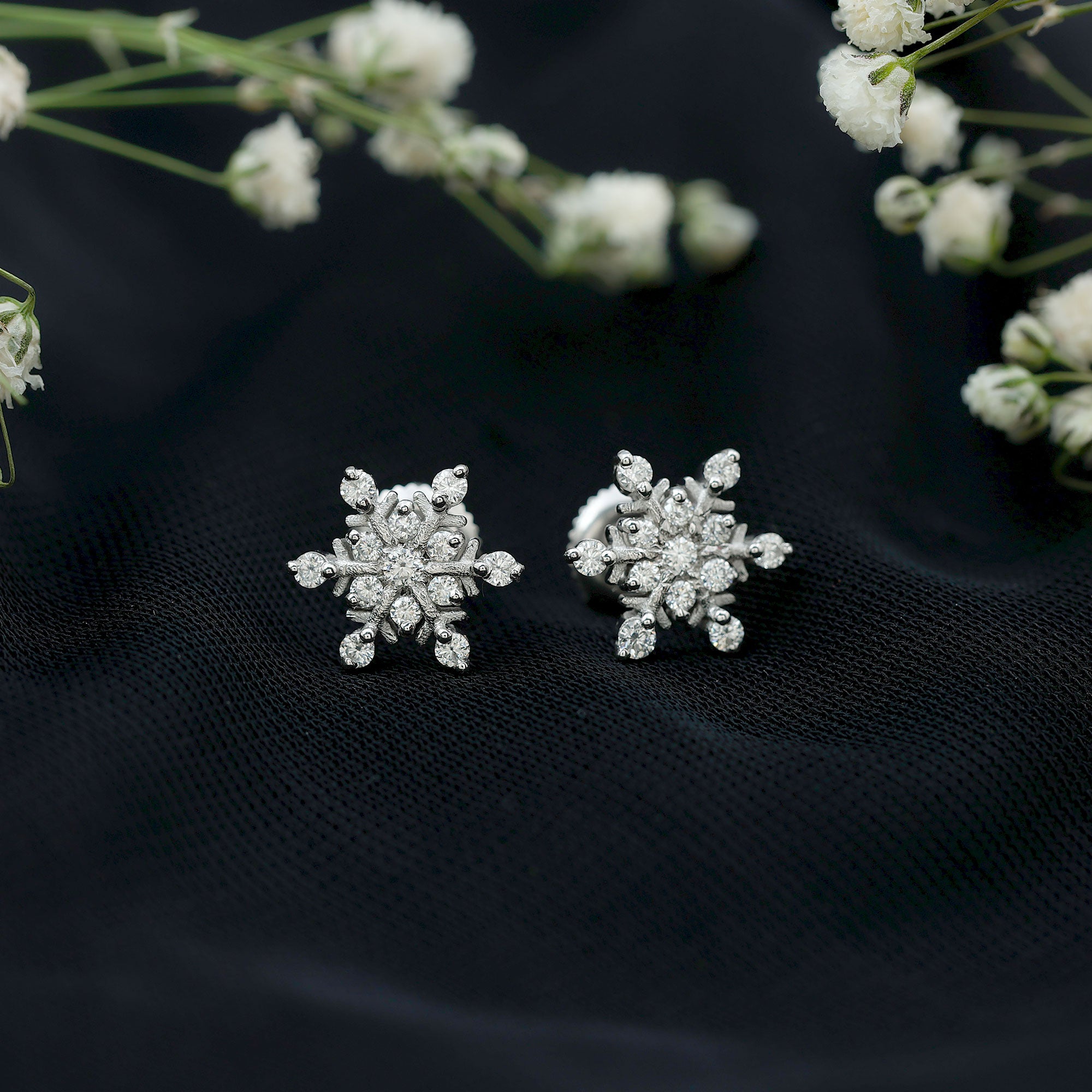 Moissanite Snowflake Stud Earrings for Her D-VS1 - Rosec Jewels