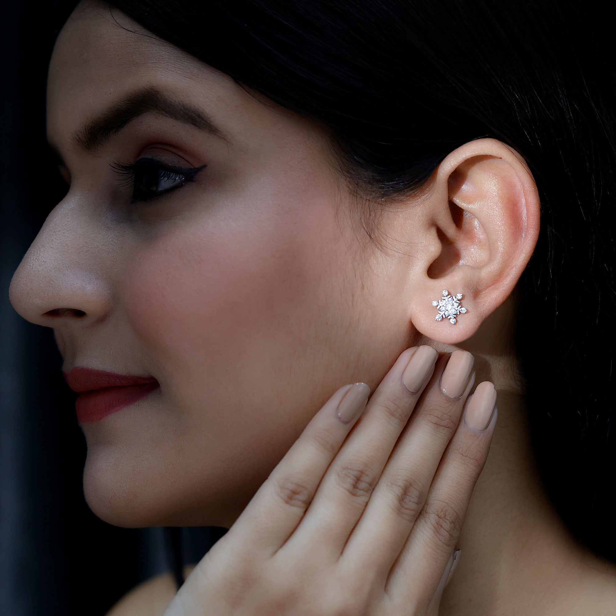 Moissanite Snowflake Stud Earrings for Her D-VS1 - Rosec Jewels