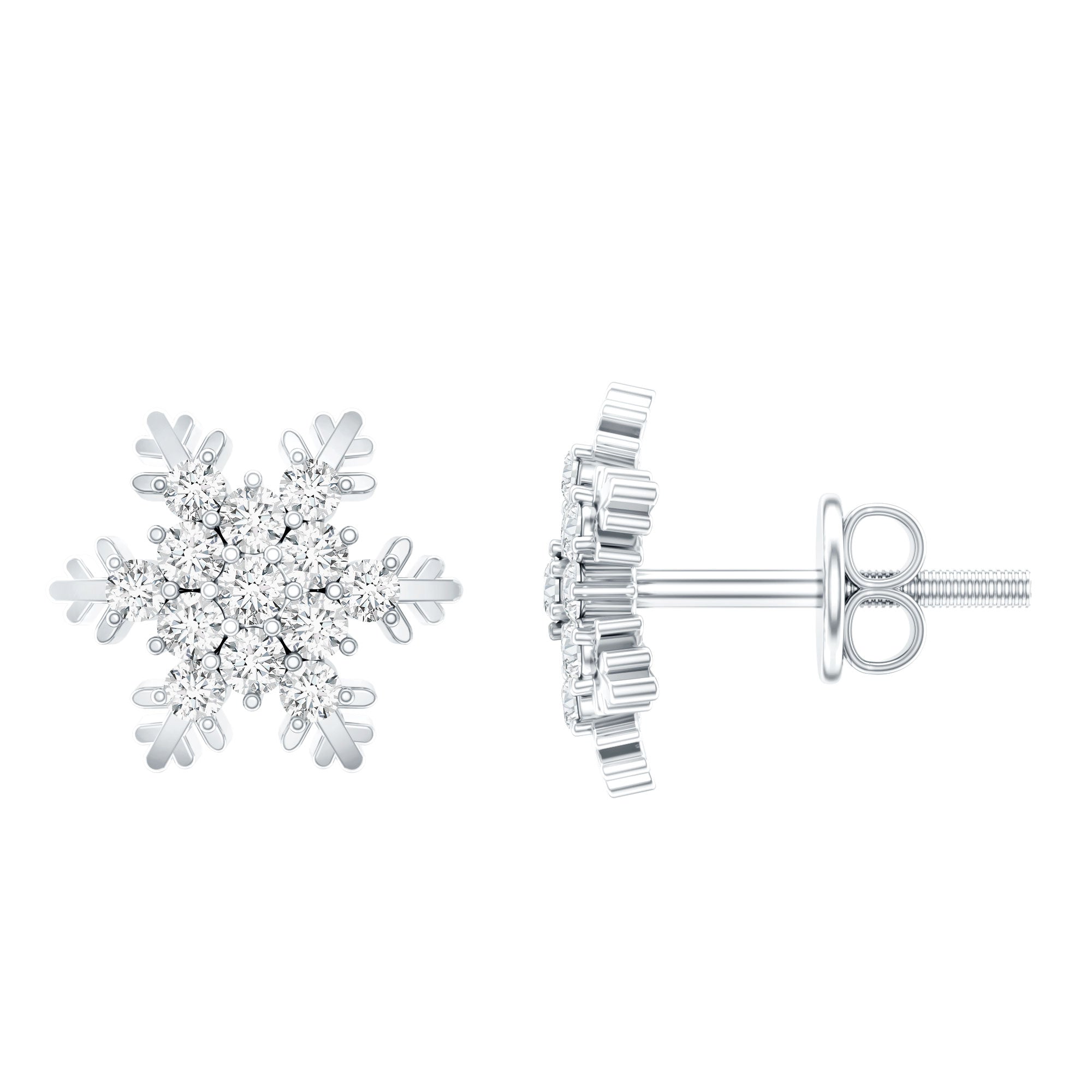 Certified Moissanite Winter Snowflake Stud Earrings D-VS1 - Rosec Jewels