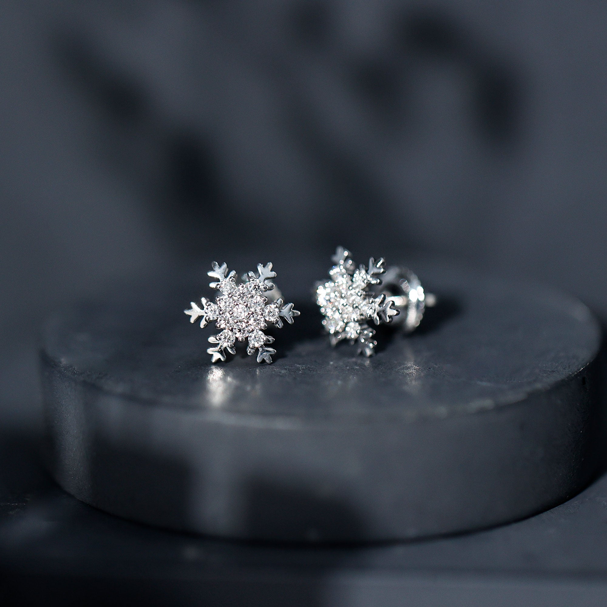 Certified Moissanite Winter Snowflake Stud Earrings D-VS1 - Rosec Jewels