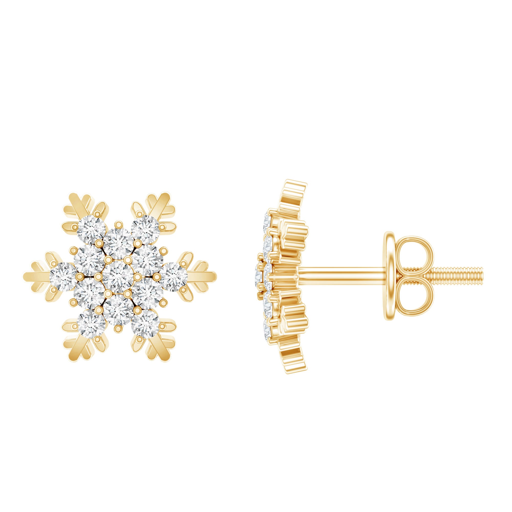 Certified Moissanite Winter Snowflake Stud Earrings D-VS1 - Rosec Jewels