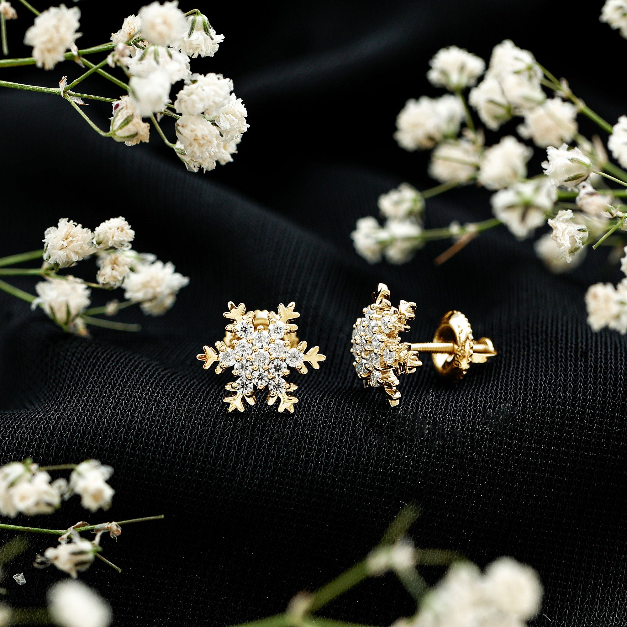 Certified Moissanite Winter Snowflake Stud Earrings D-VS1 - Rosec Jewels
