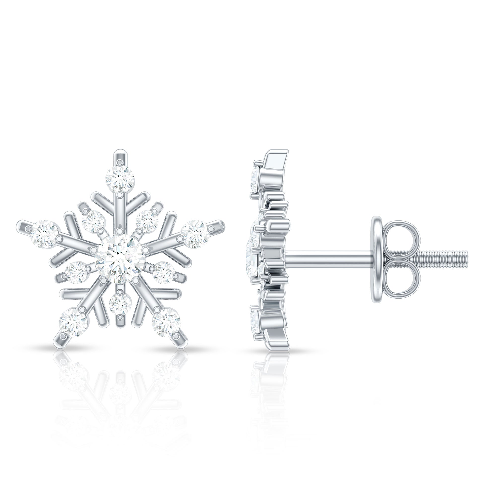 Certified Moissanite Snowflake Stud Earrings for Women D-VS1 - Rosec Jewels