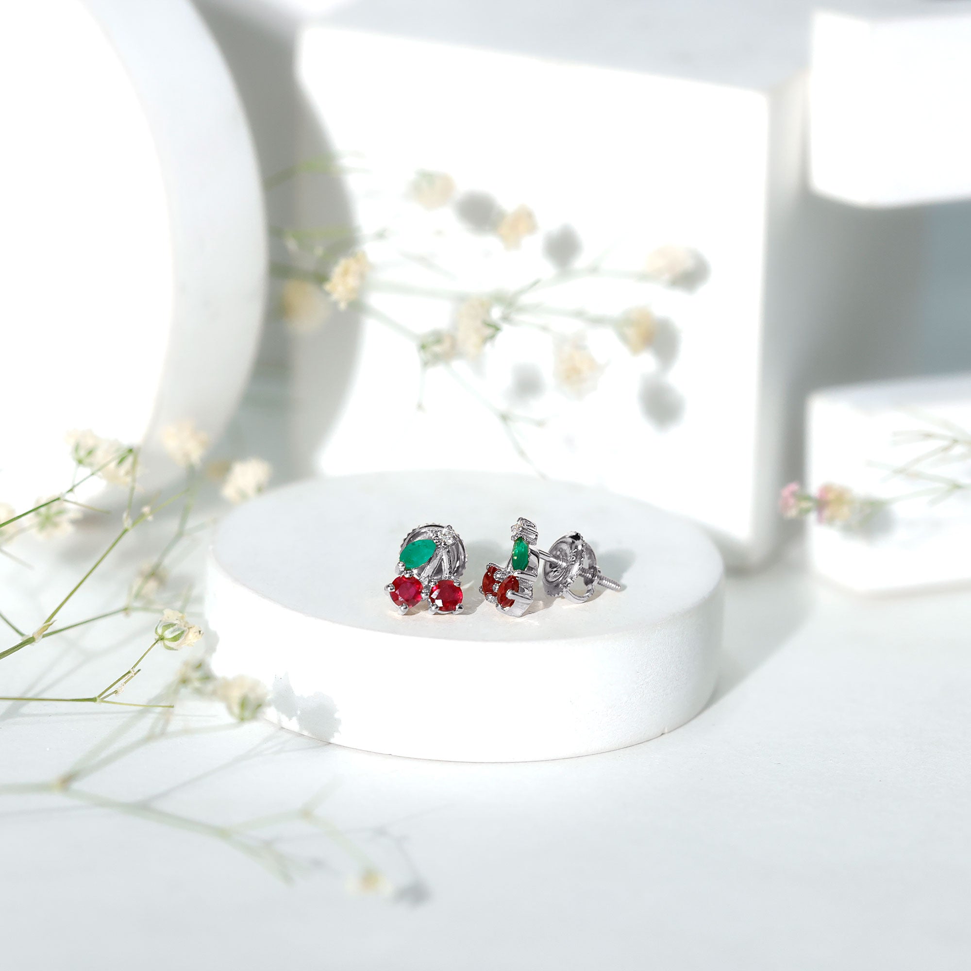 Natural Ruby and Emerald Cherry Earrings with Certificate AAA - Rosec Jewels
