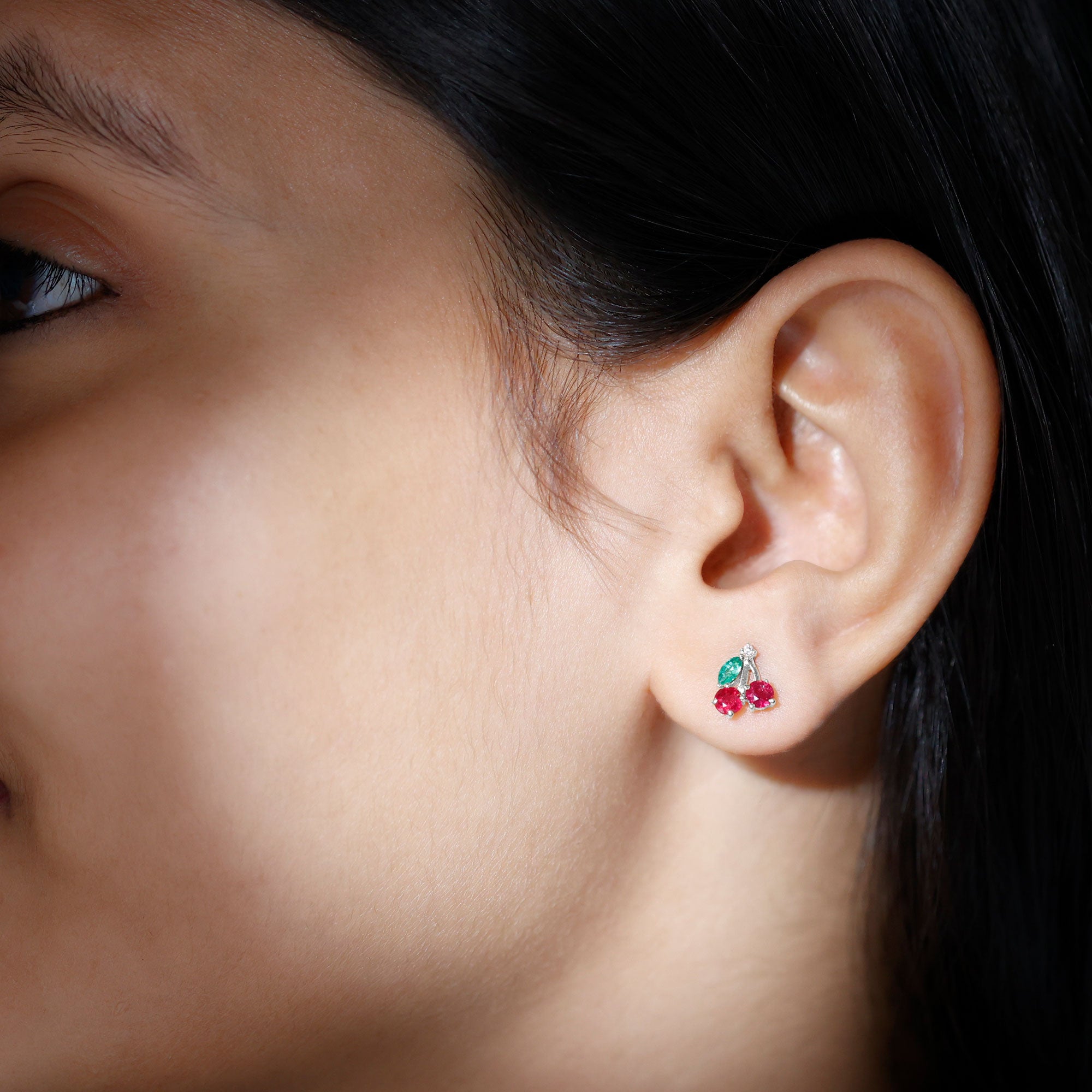 Natural Ruby and Emerald Cherry Earrings with Certificate AAA - Rosec Jewels