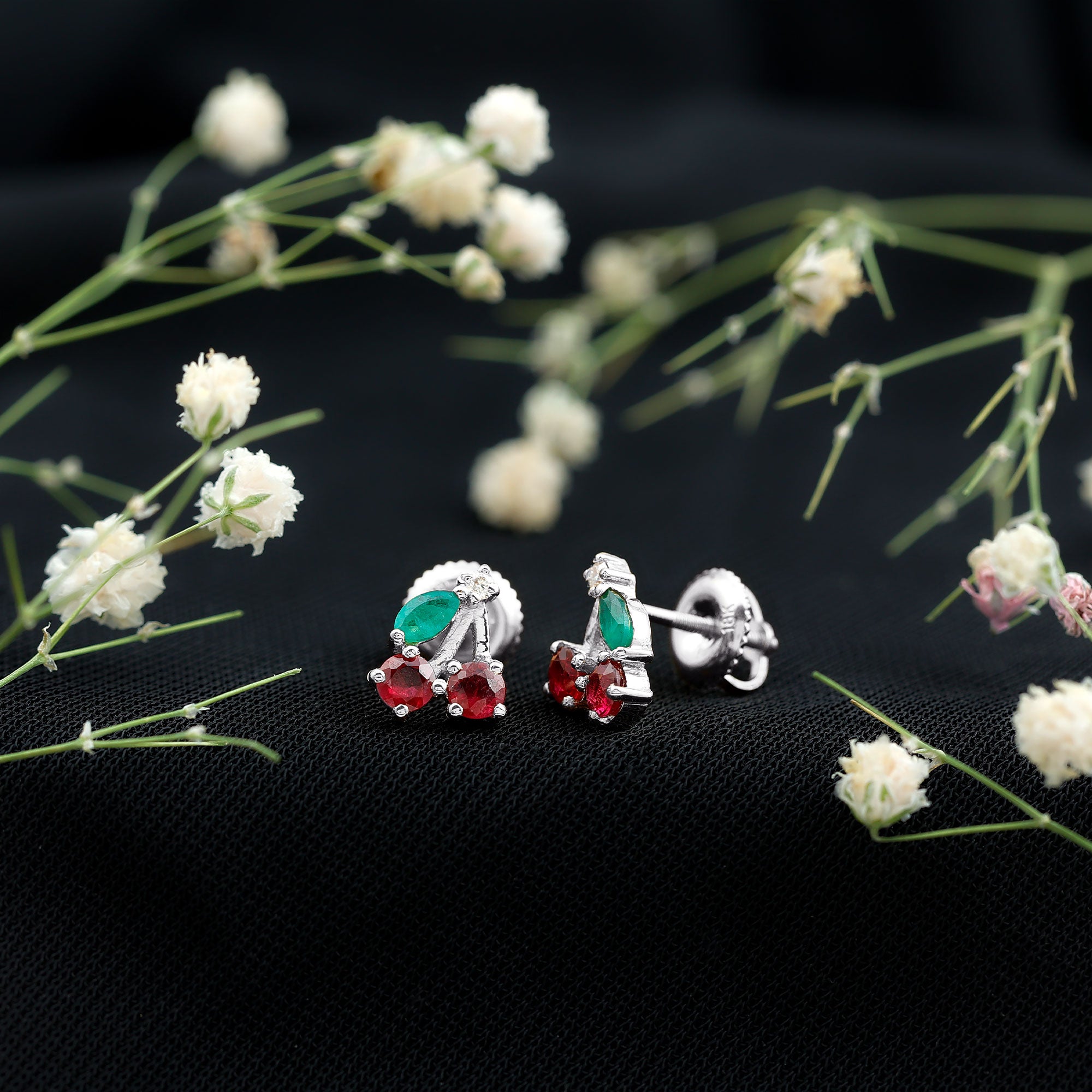 Natural Ruby and Emerald Cherry Earrings with Certificate AAA - Rosec Jewels