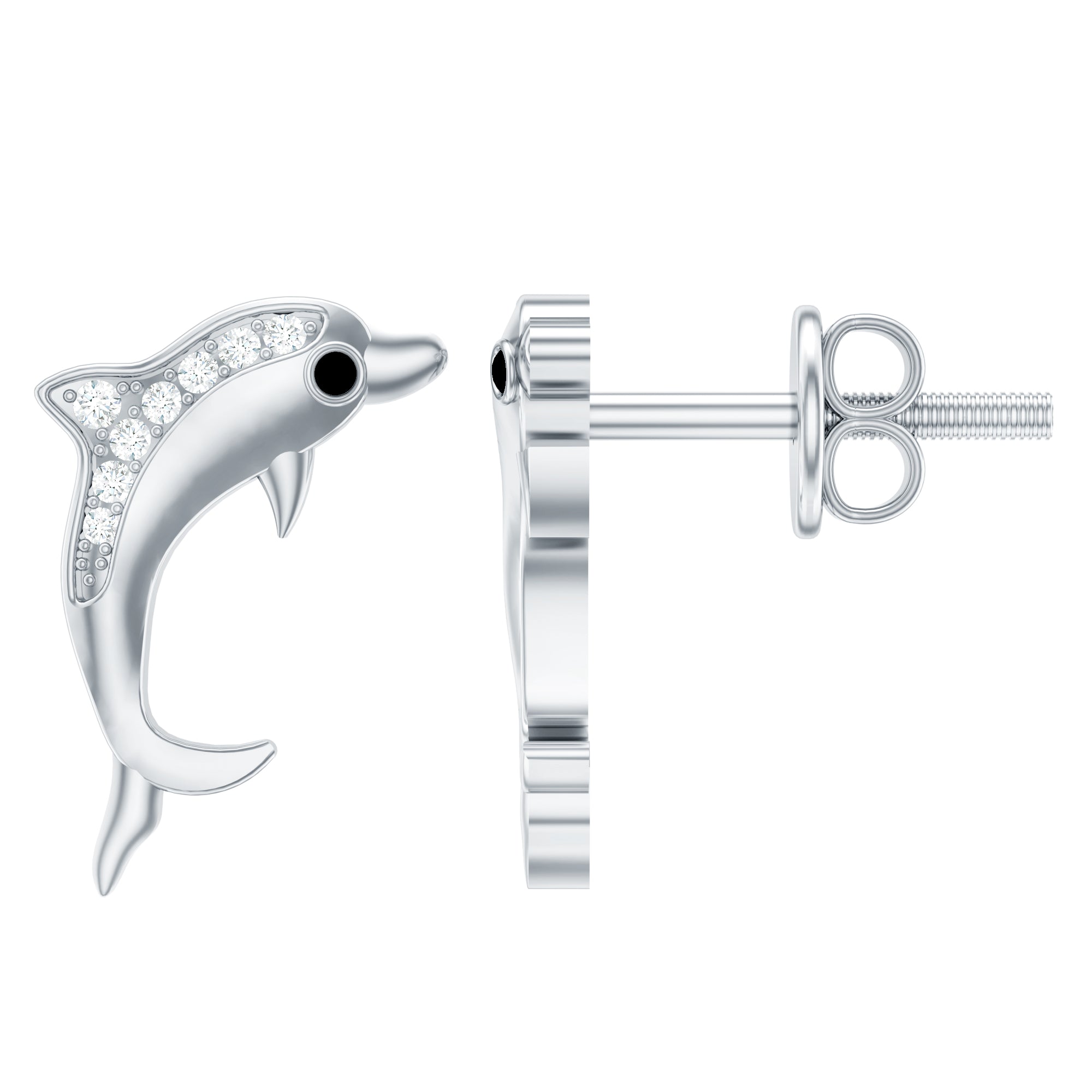 Cute Dolphin Stud Earrings with Moissanite