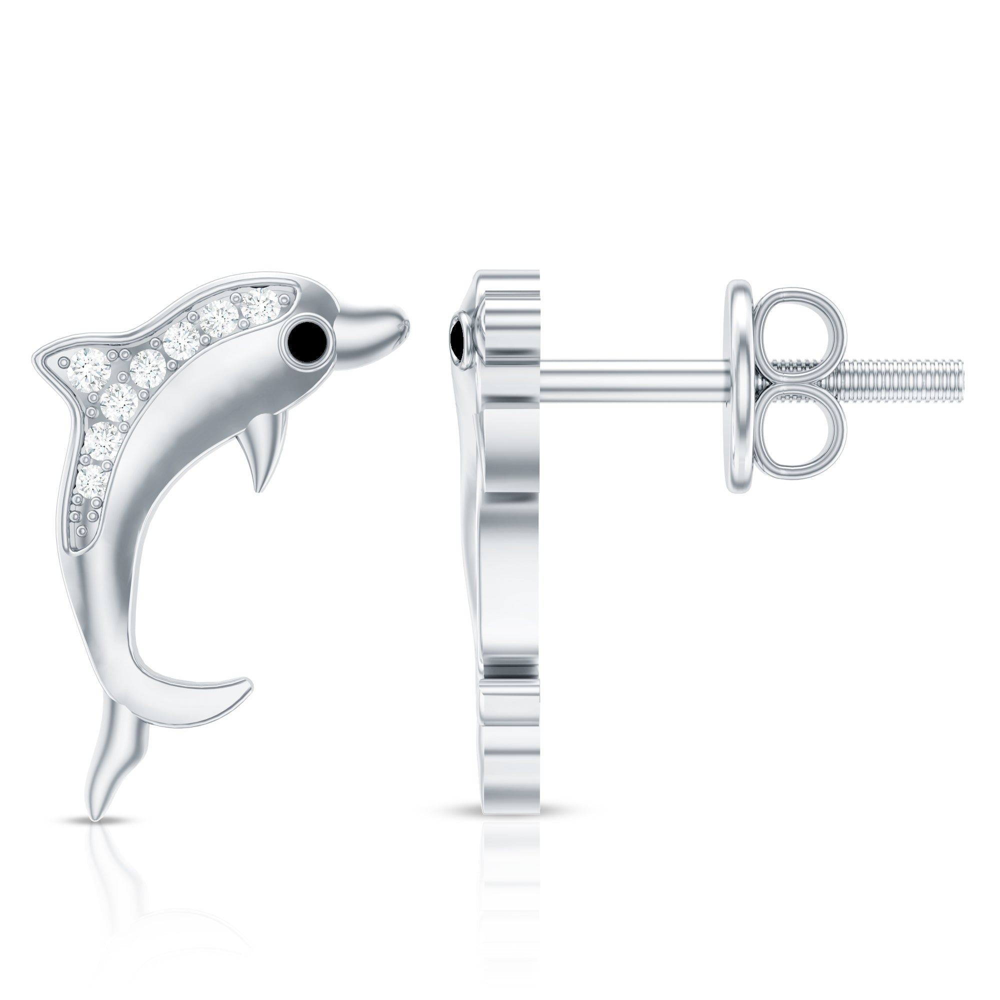 Cute Dolphin Stud Earrings with Moissanite D-VS1 - Rosec Jewels