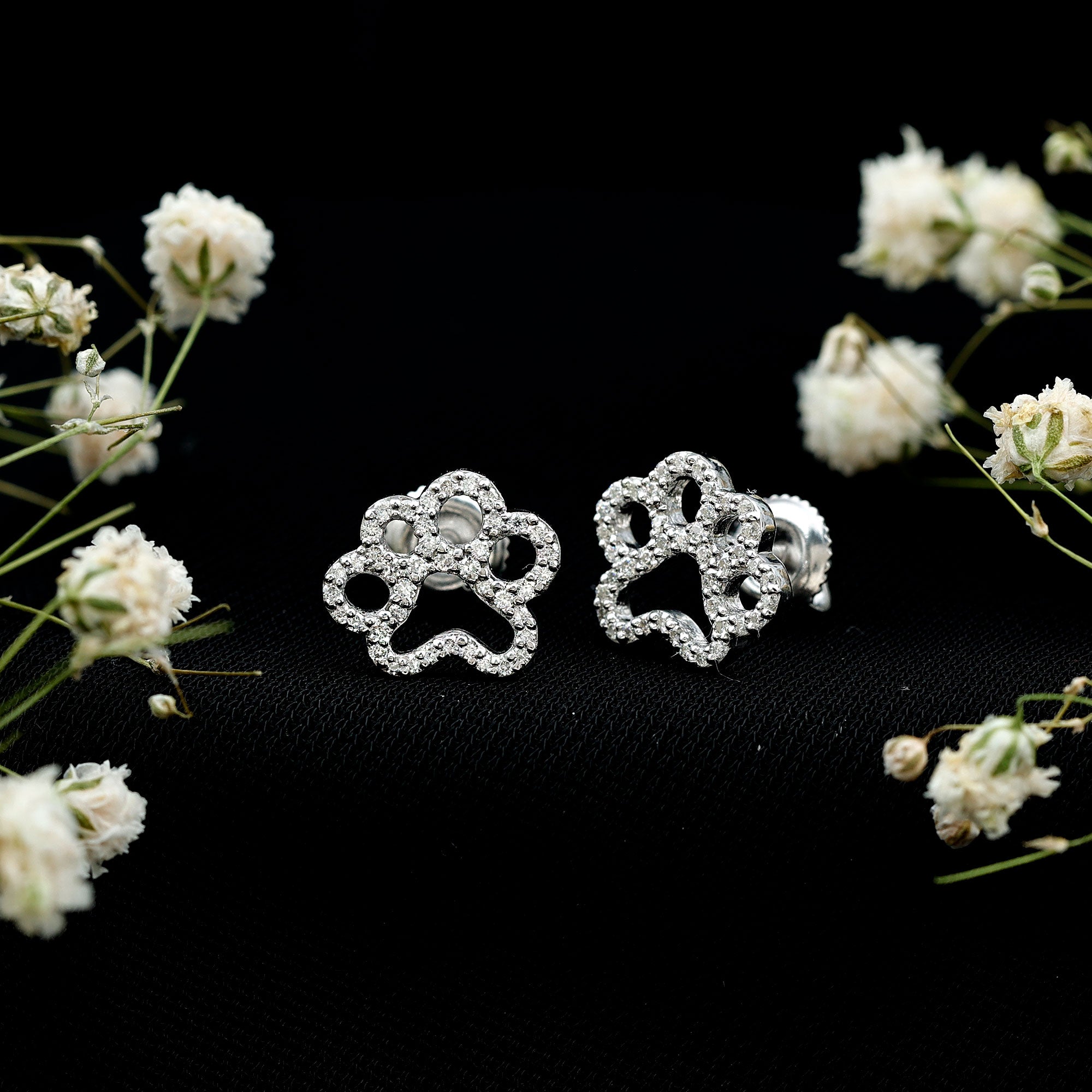Moissanite Paw Print Earrings With Certificate D-VS1 - Rosec Jewels