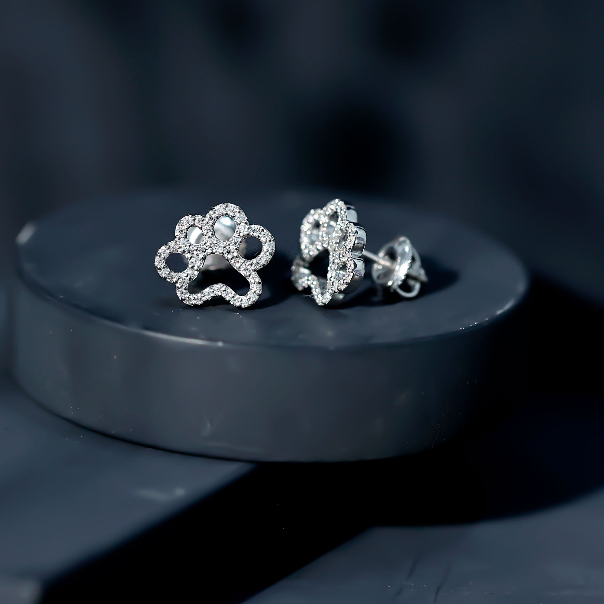 Moissanite Paw Print Earrings With Certificate D-VS1 - Rosec Jewels
