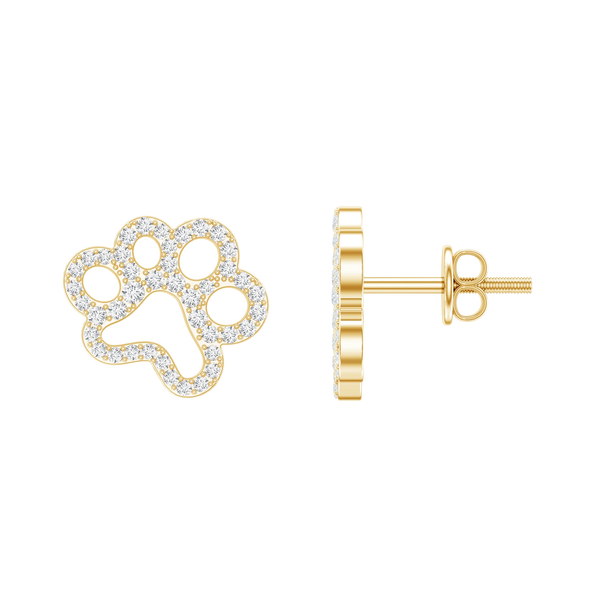 Moissanite Paw Print Earrings With Certificate D-VS1 - Rosec Jewels