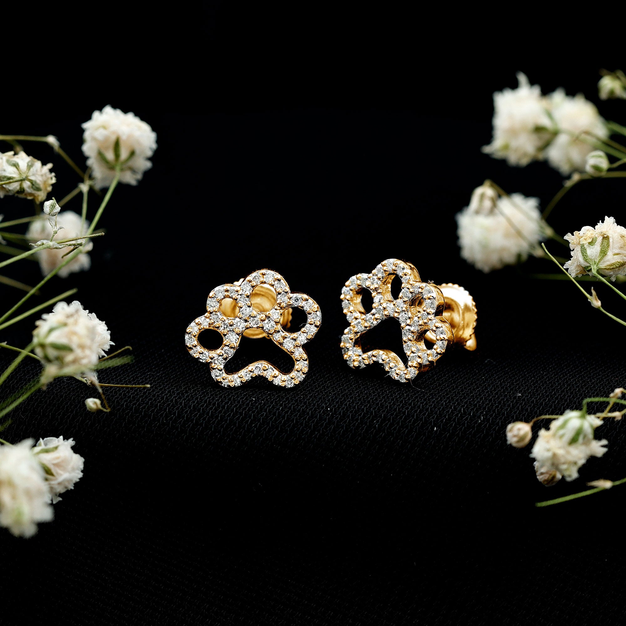 Moissanite Paw Print Earrings With Certificate D-VS1 - Rosec Jewels