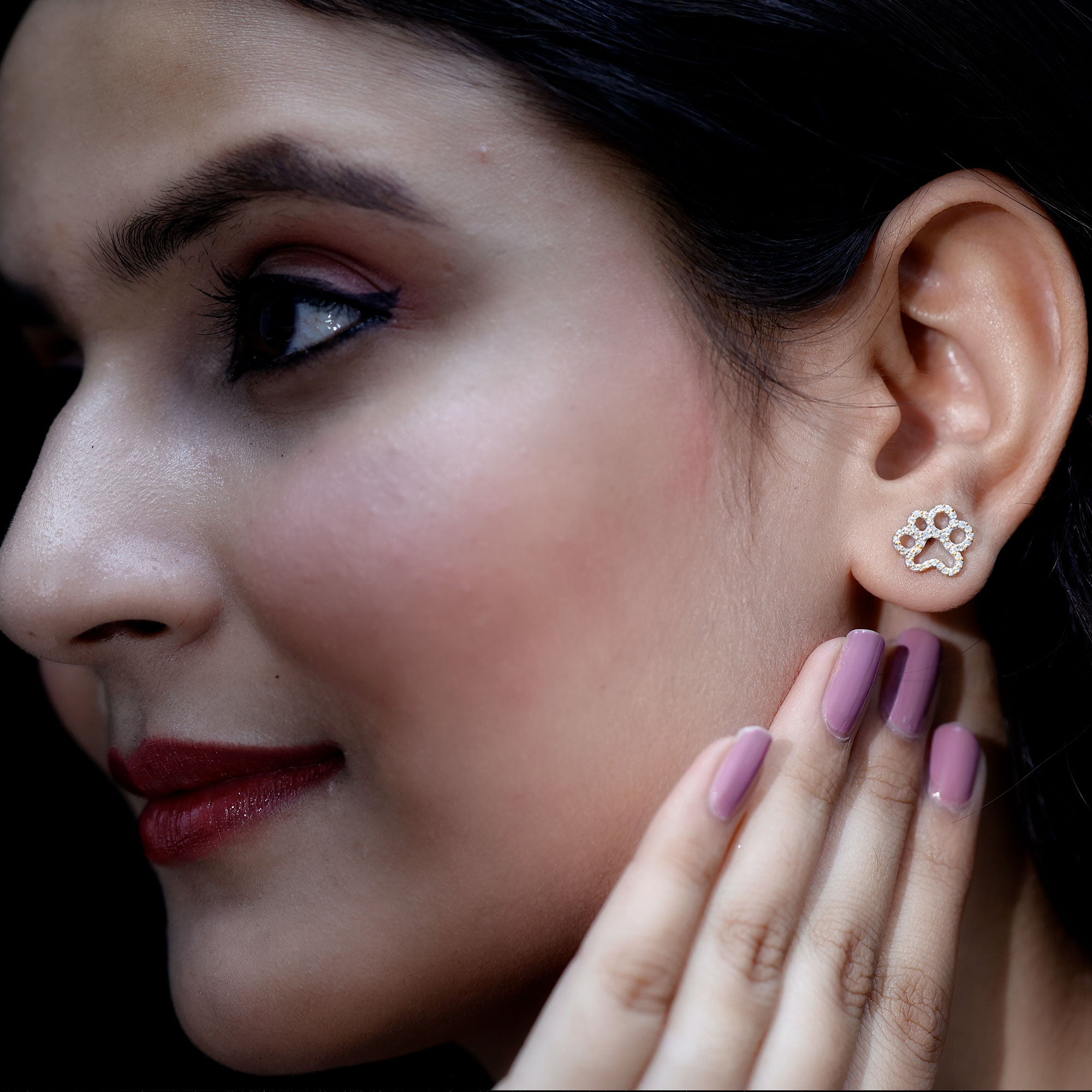 Moissanite Paw Print Earrings With Certificate D-VS1 - Rosec Jewels
